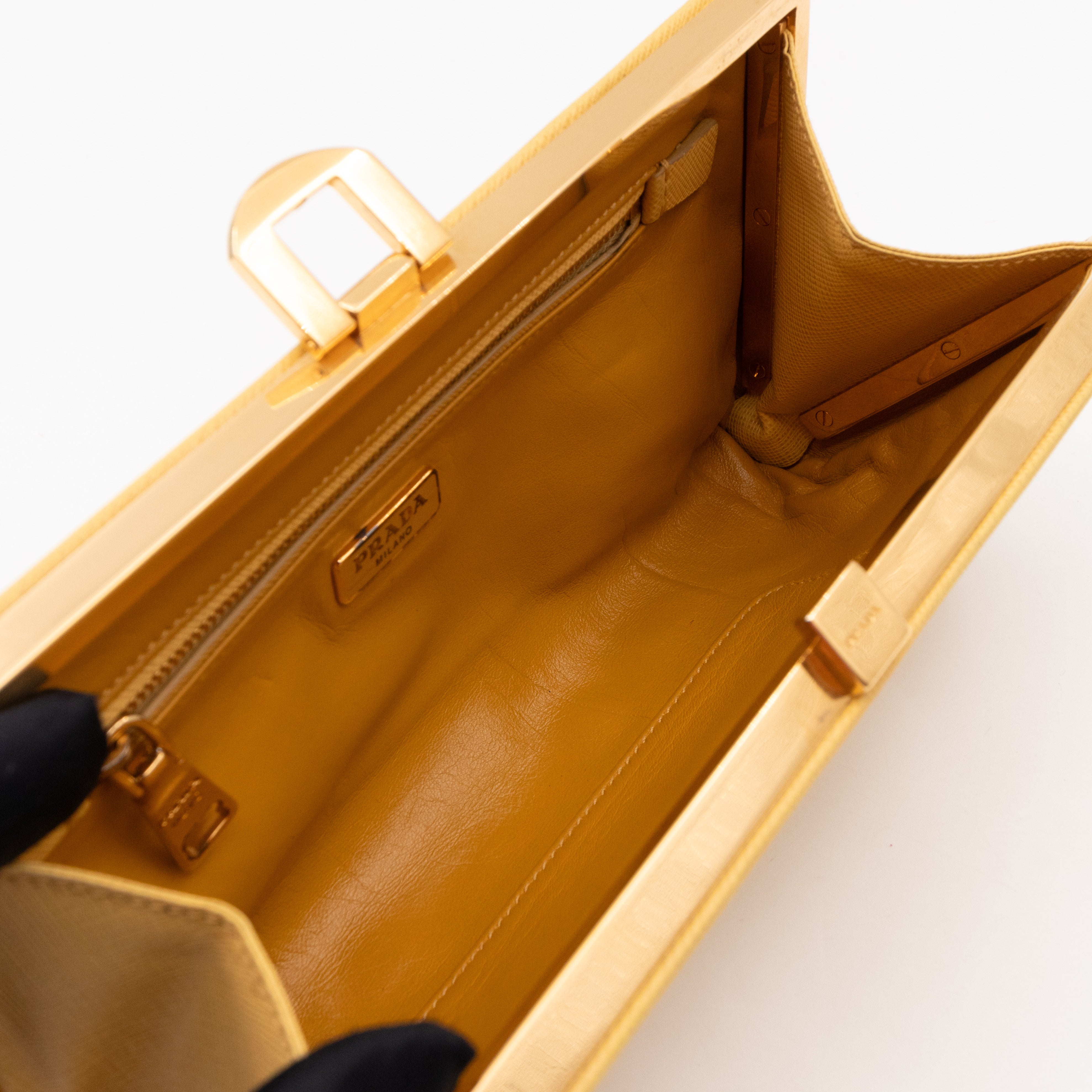 Frame Clutch Yellow Saffiano Leather