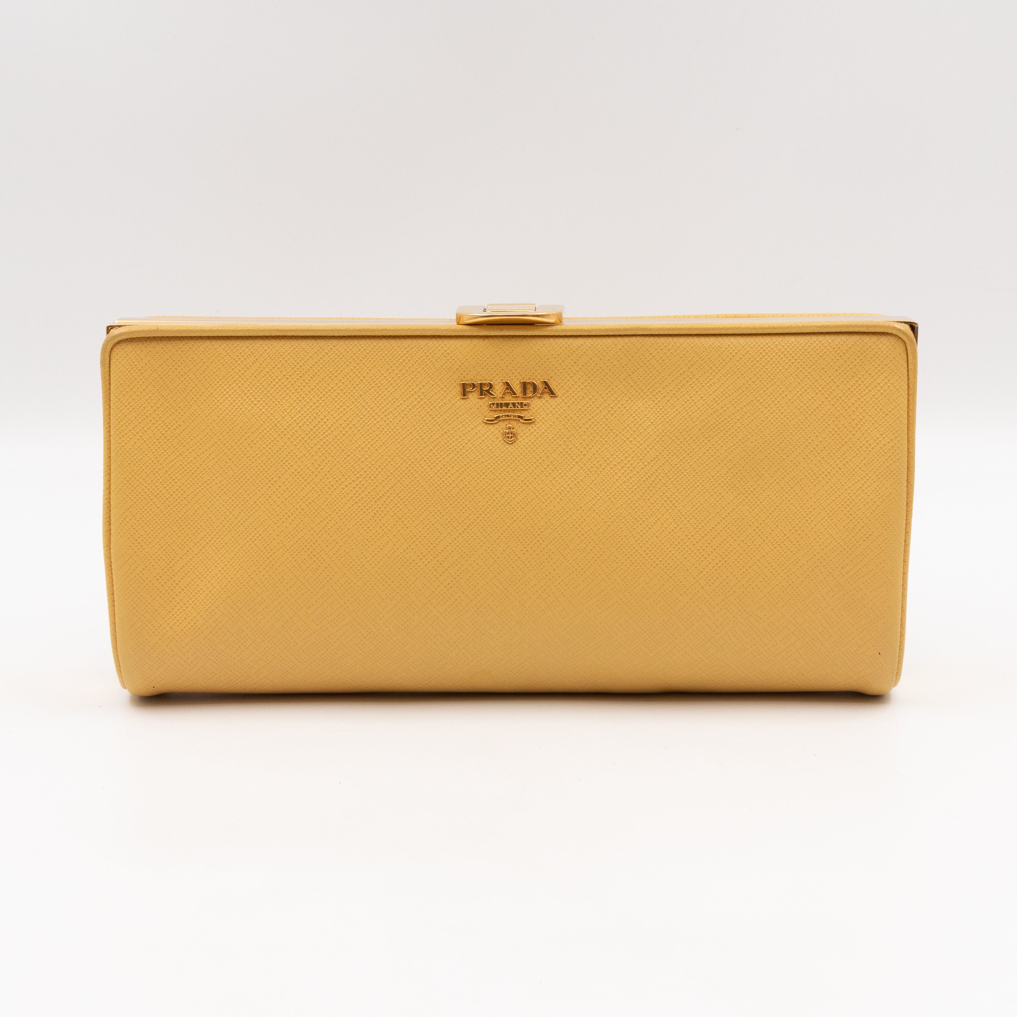 Frame Clutch Yellow Saffiano Leather