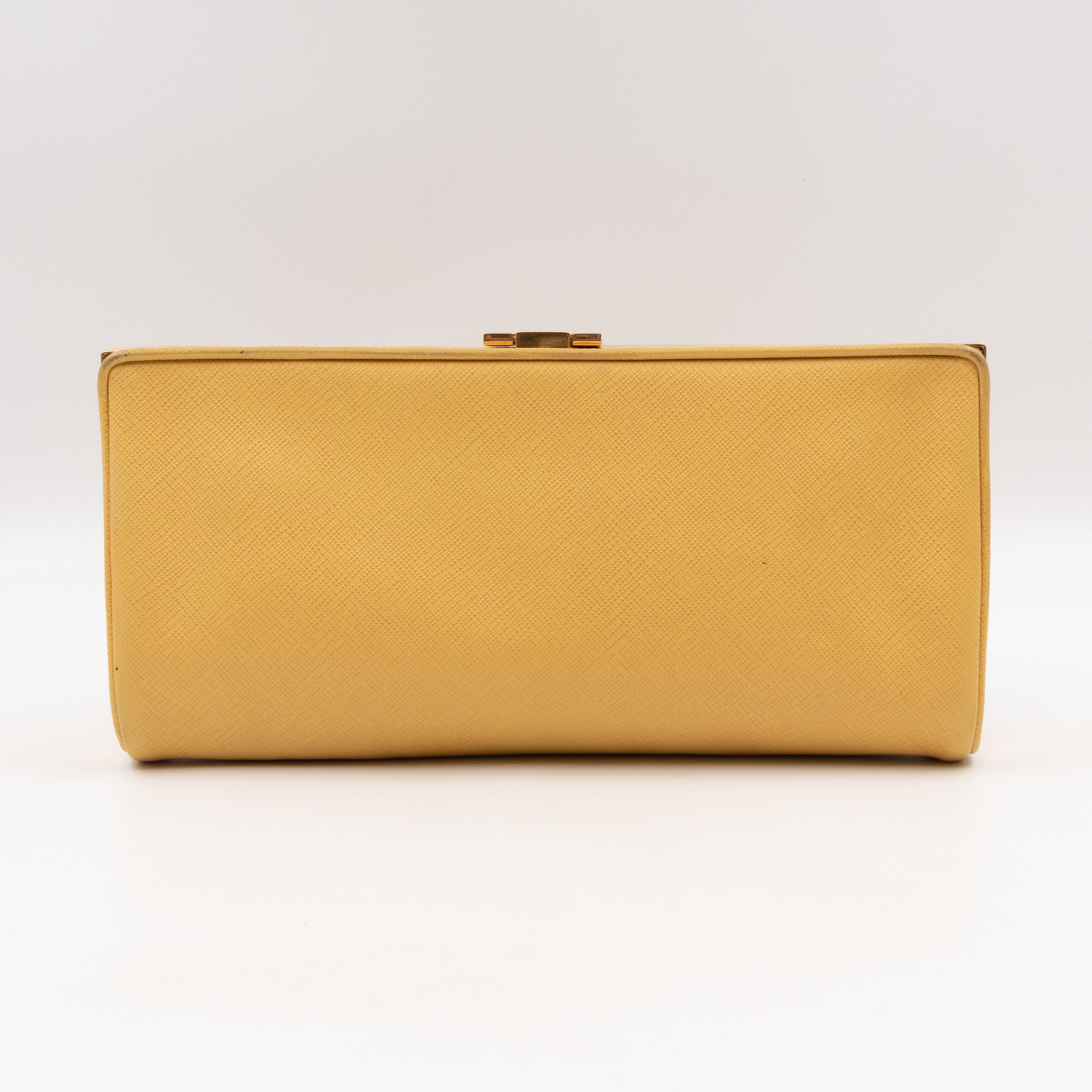 Frame Clutch Yellow Saffiano Leather