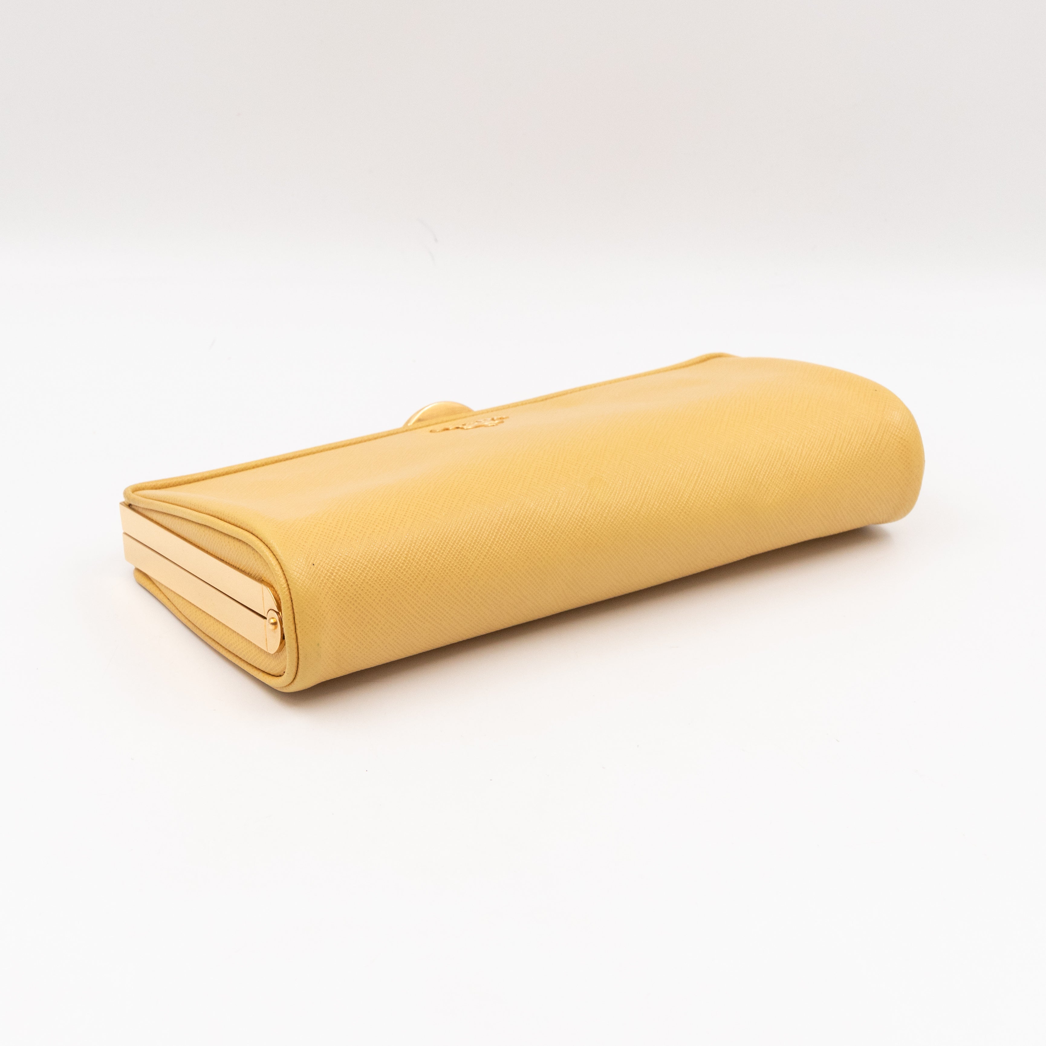 Frame Clutch Yellow Saffiano Leather