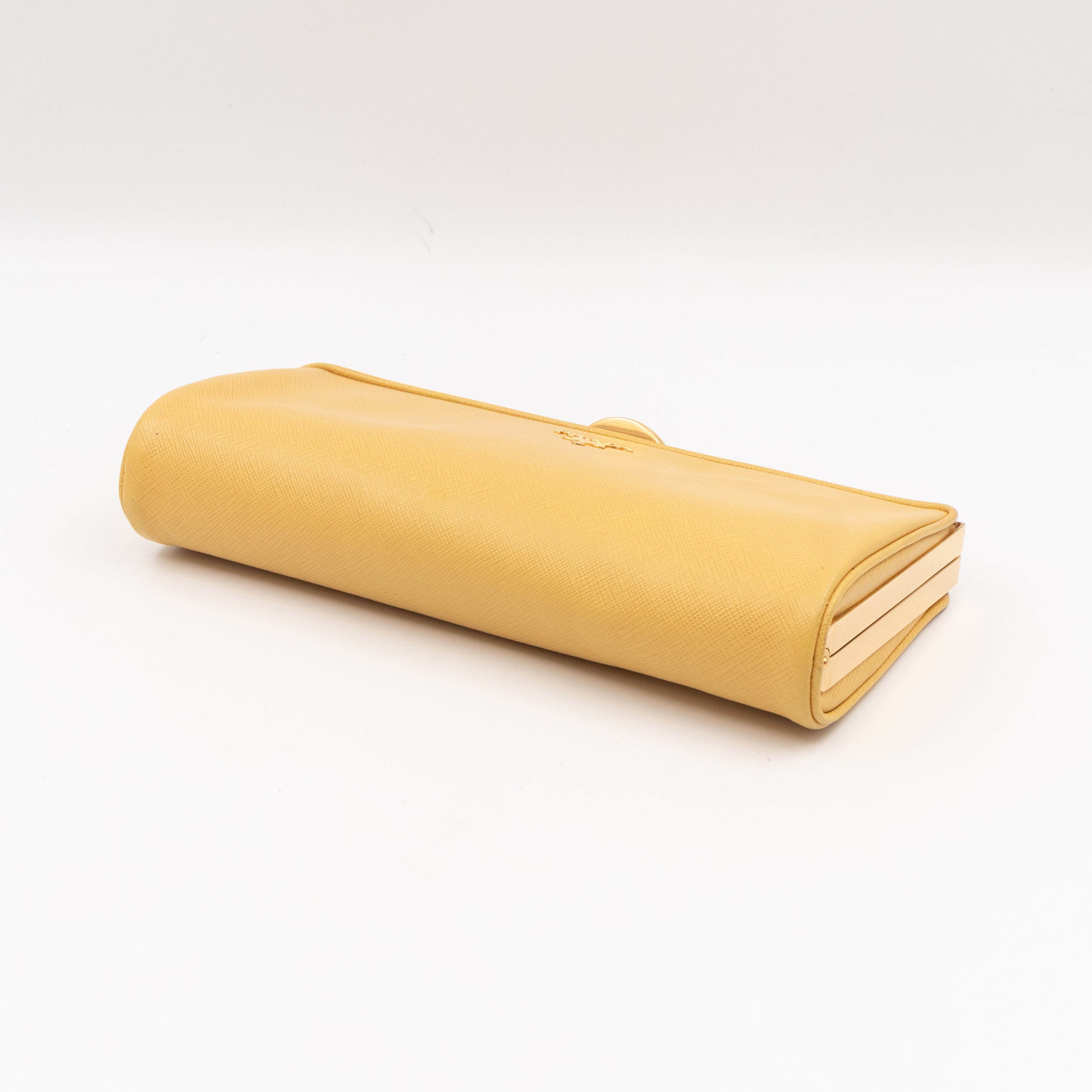 Frame Clutch Yellow Saffiano Leather