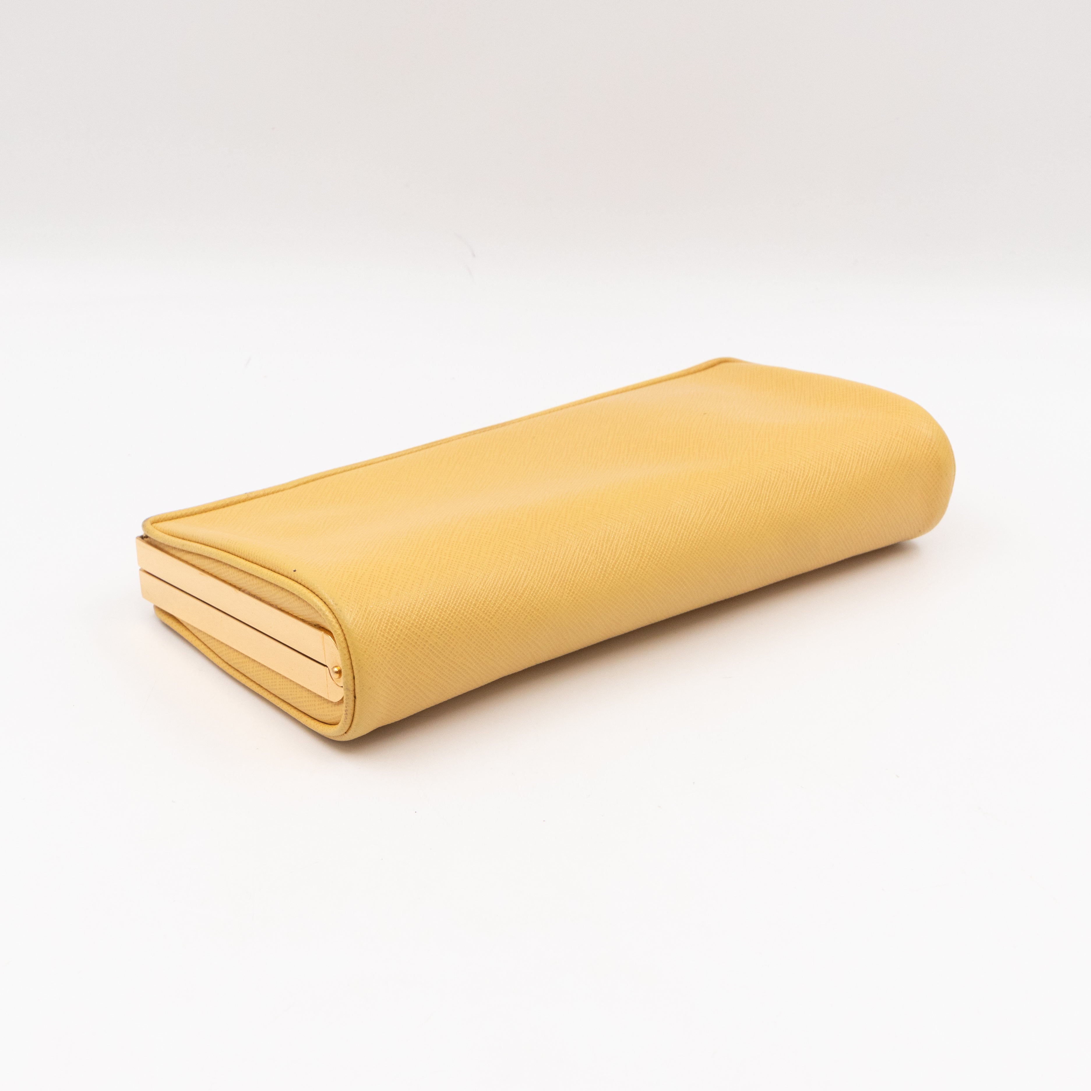 Frame Clutch Yellow Saffiano Leather