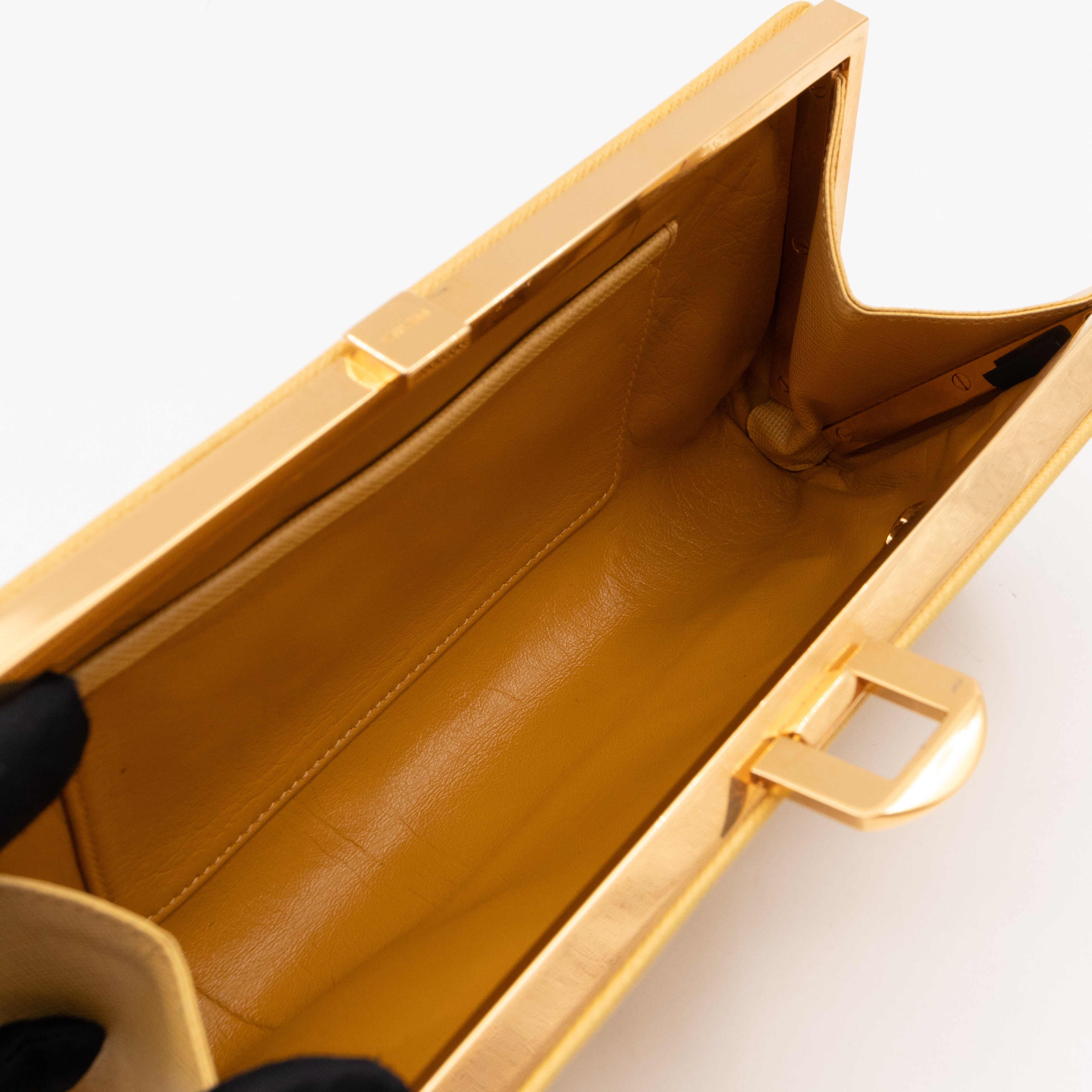 Frame Clutch Yellow Saffiano Leather