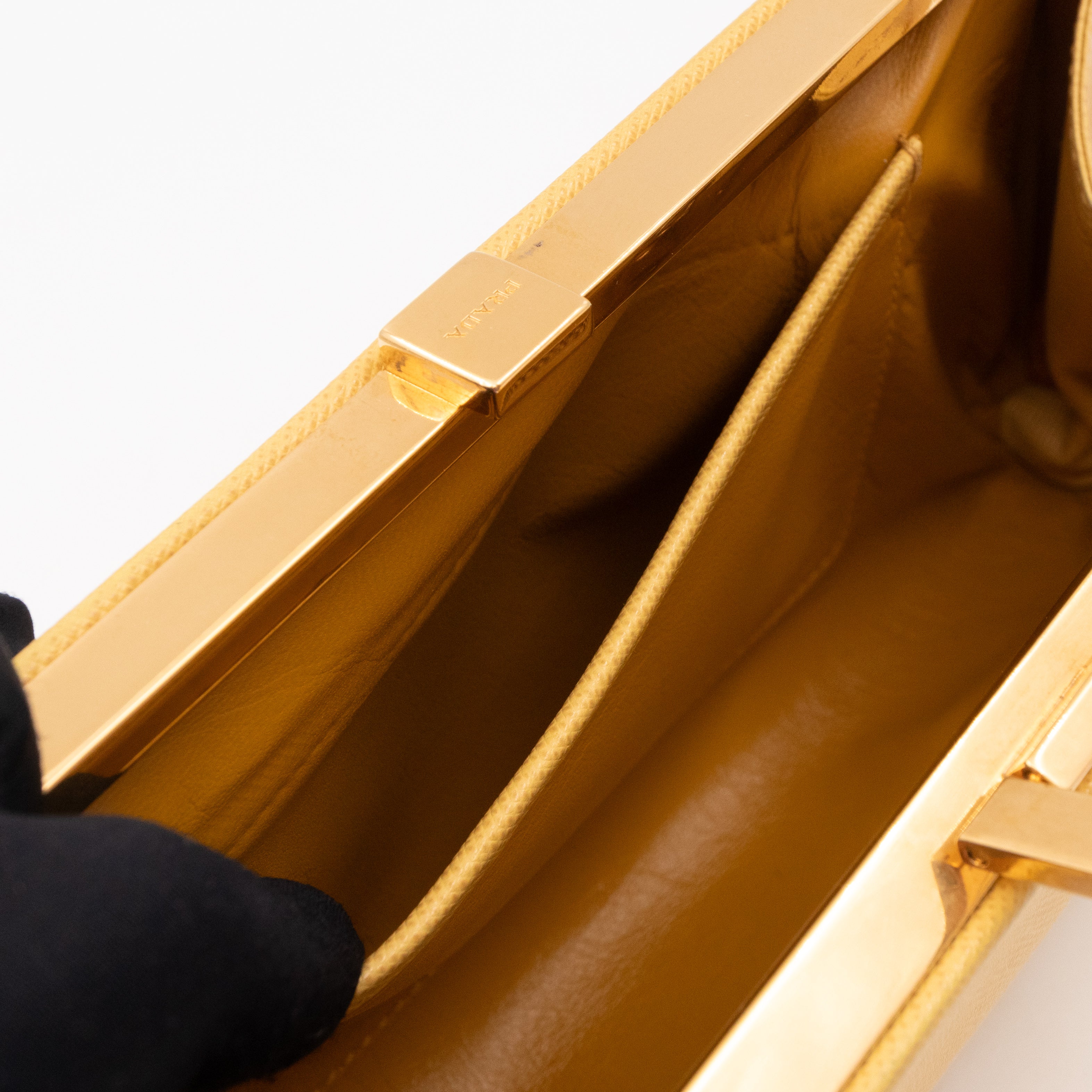 Frame Clutch Yellow Saffiano Leather