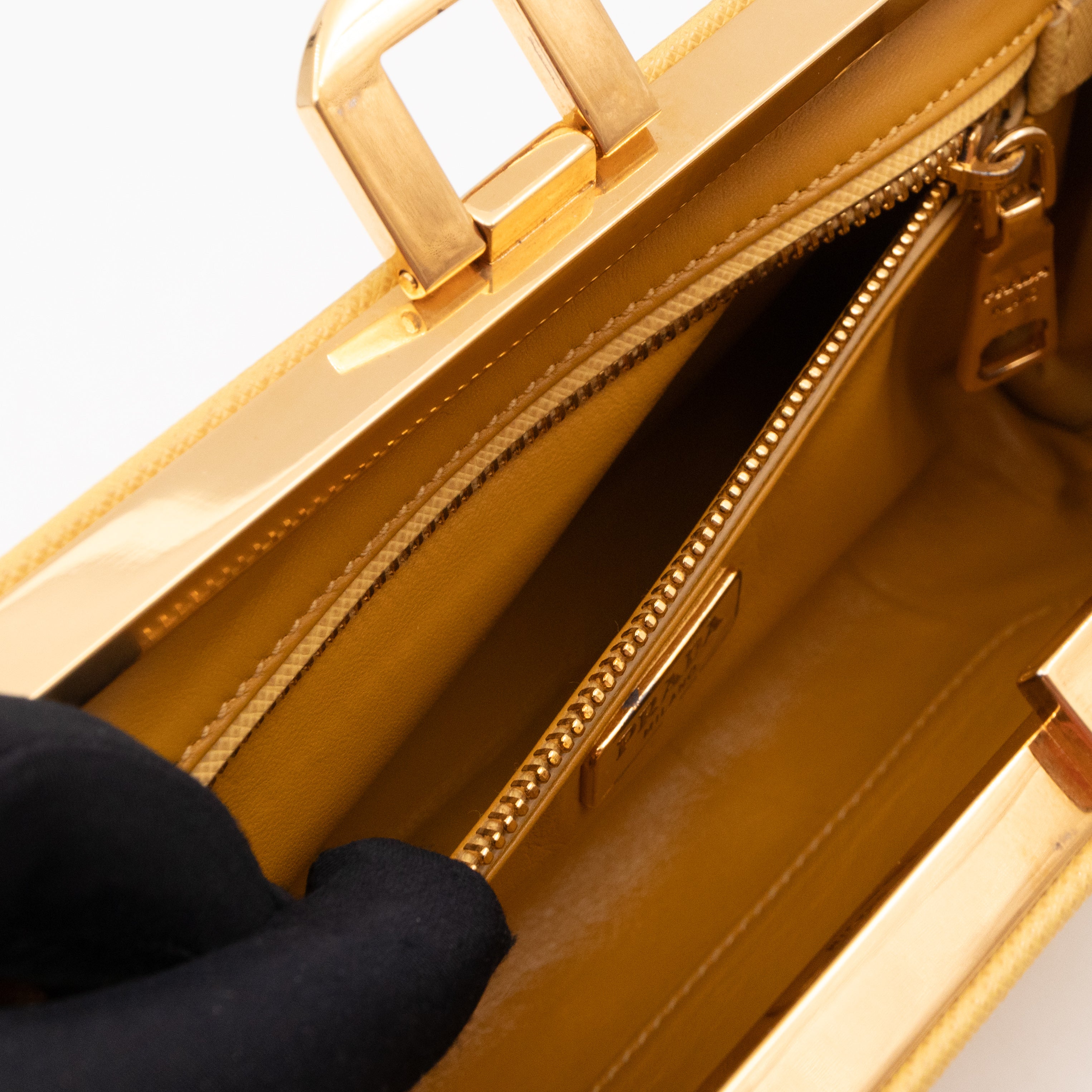 Frame Clutch Yellow Saffiano Leather