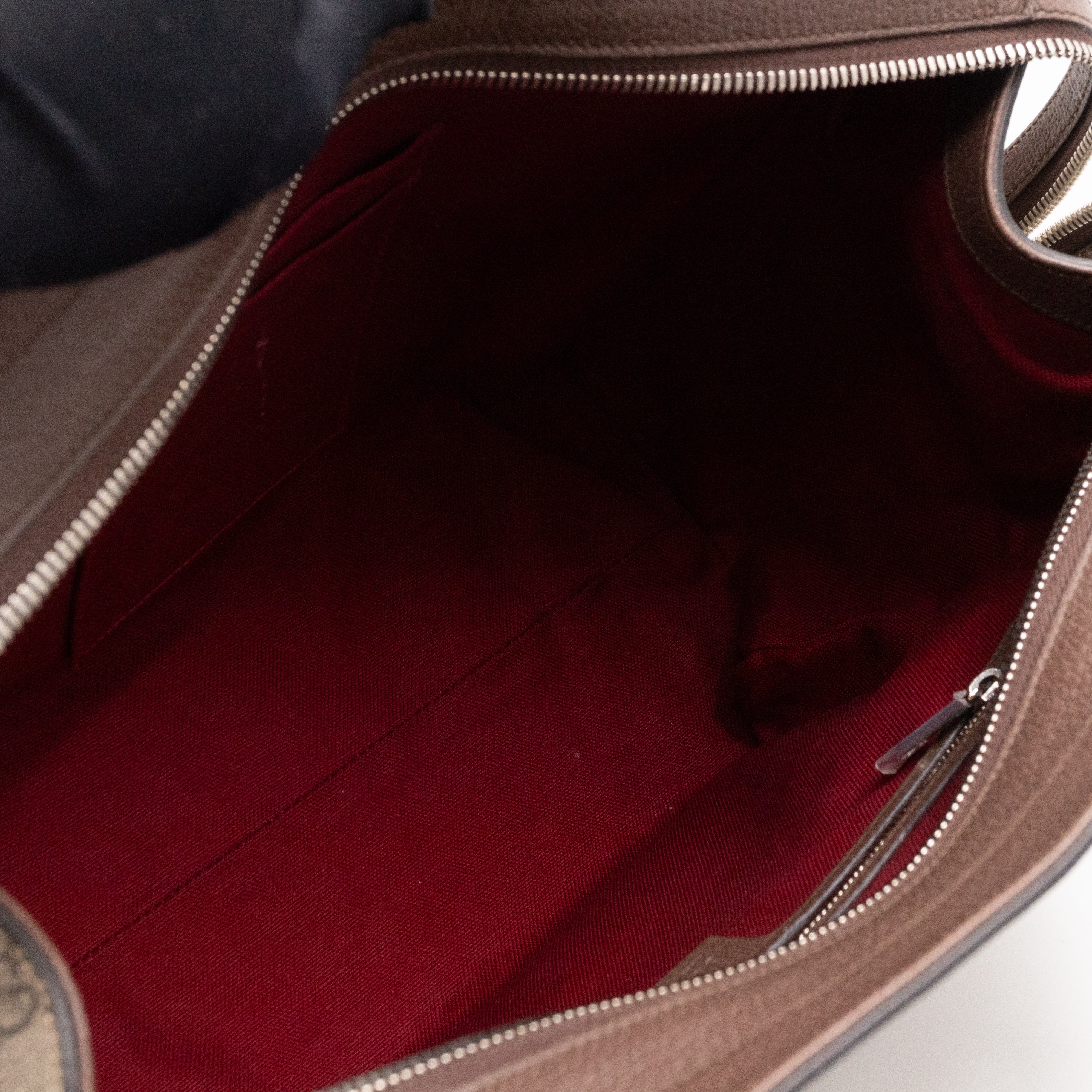 Buckle Travel Tote GG Supreme Canvas Brown Leather