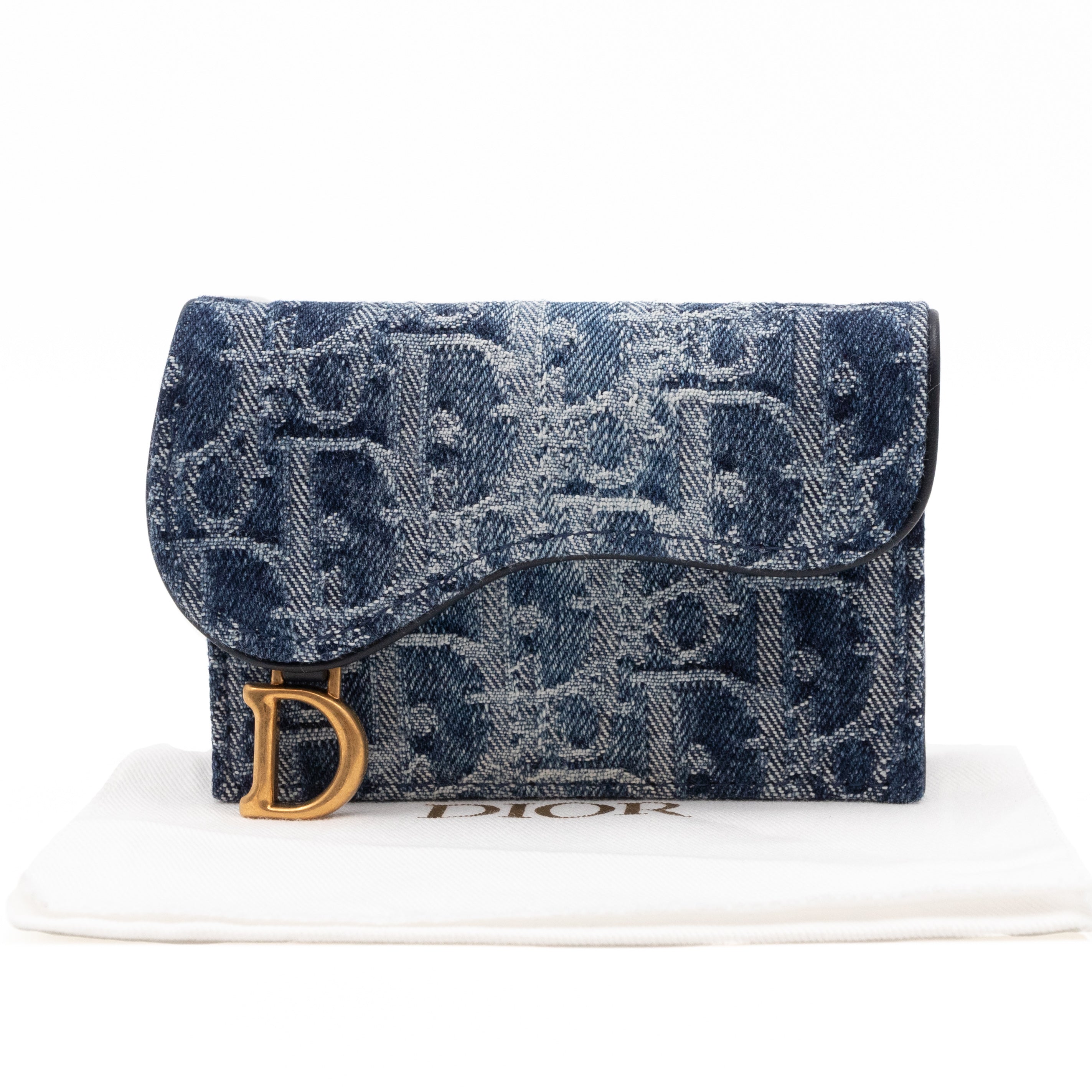 Christian Dior Saddle Bloom Card Holder Blue Denim Dior Oblique