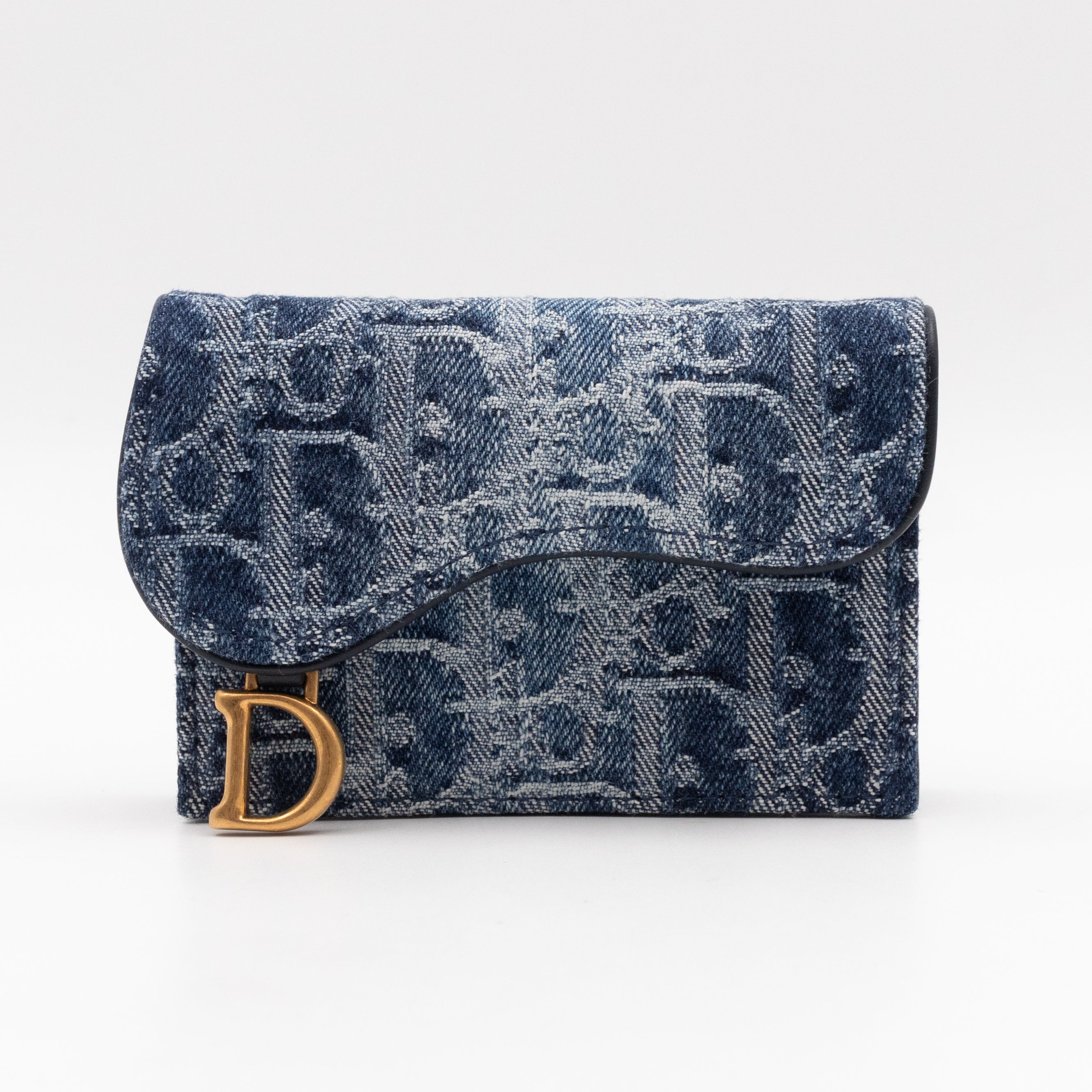 Saddle Bloom Card Holder Blue Denim Dior Oblique Jacquard