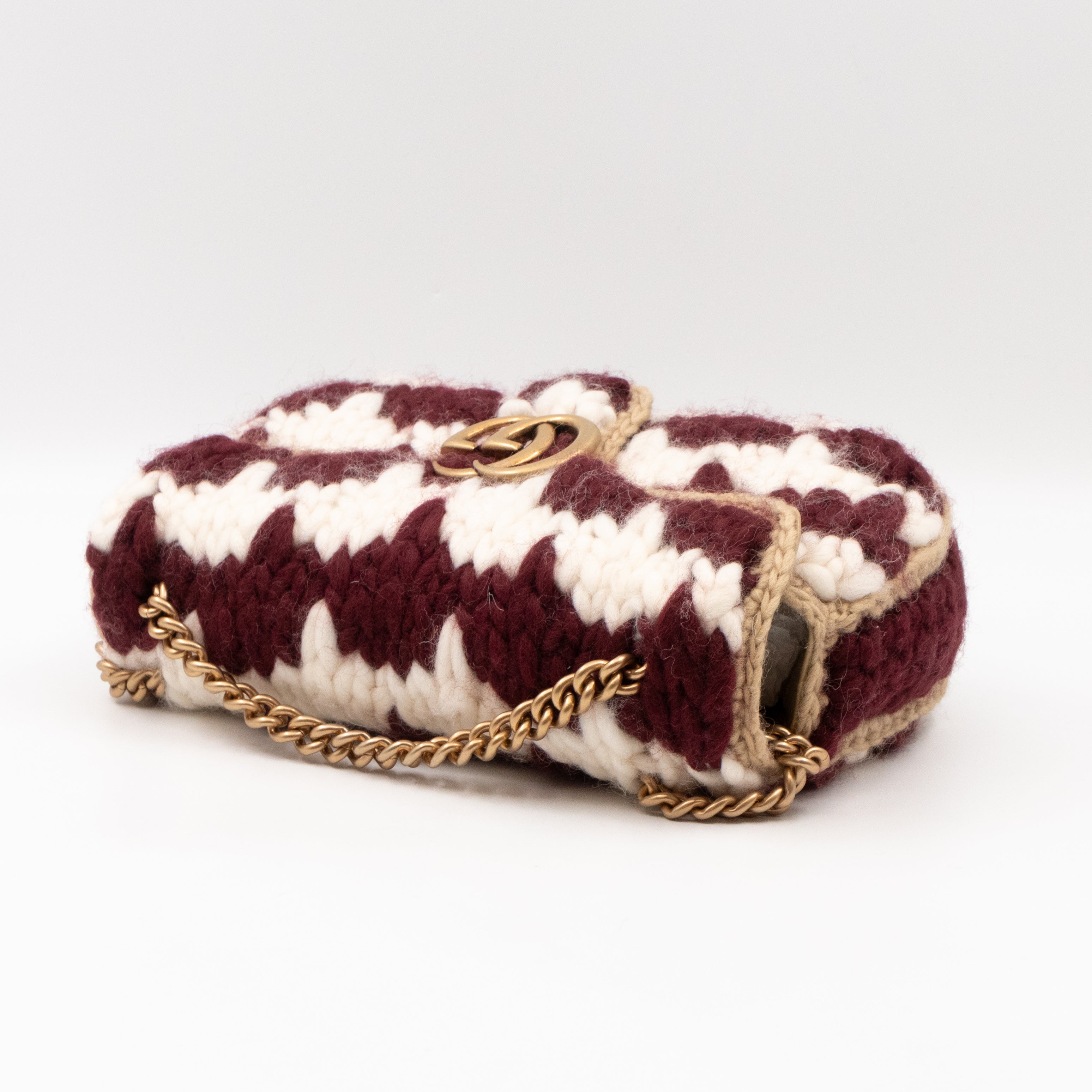 GG Marmont Small Houndstooth Crochet White and Bordeaux