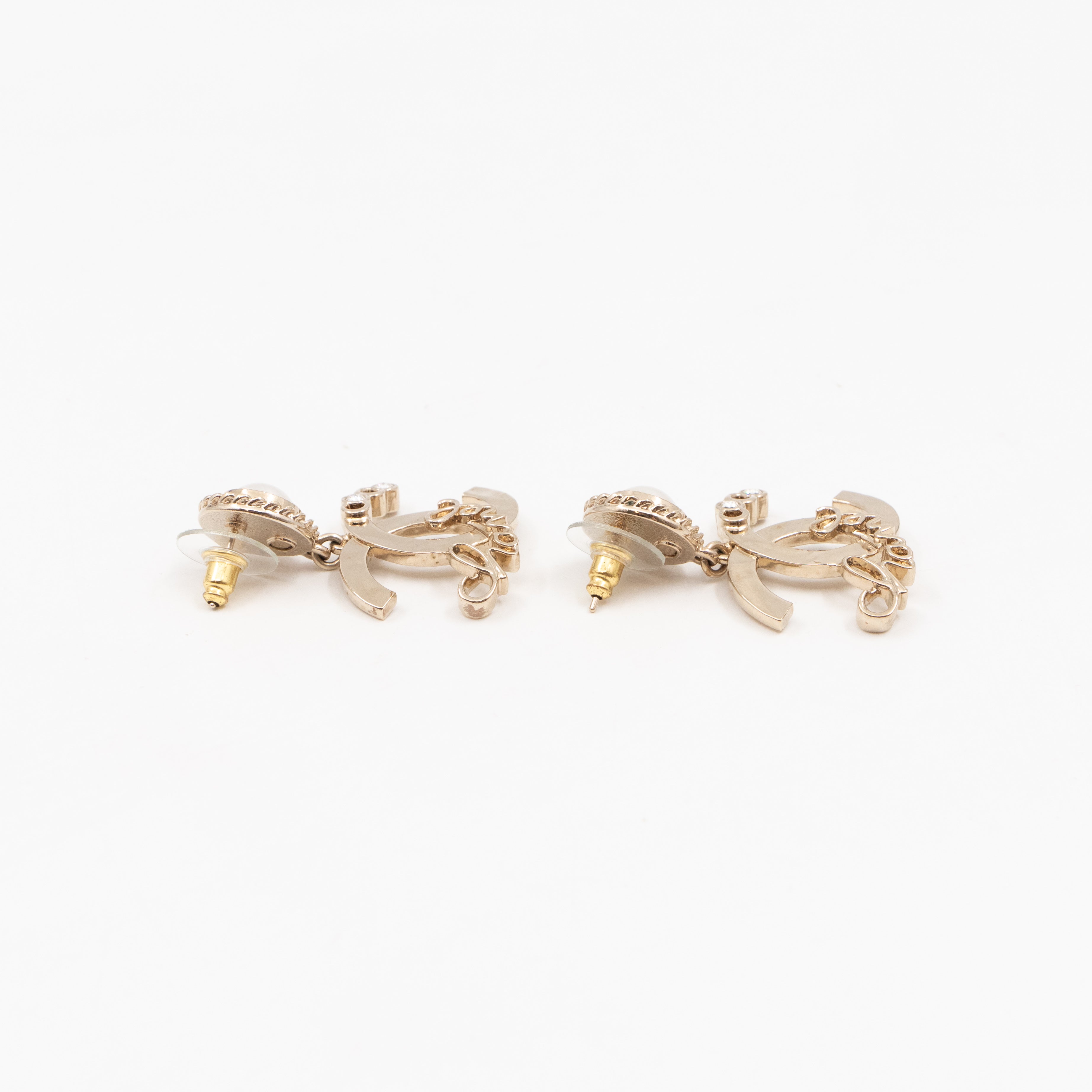 Coco Script CC Drop Pearl Cahmpagne Earrings