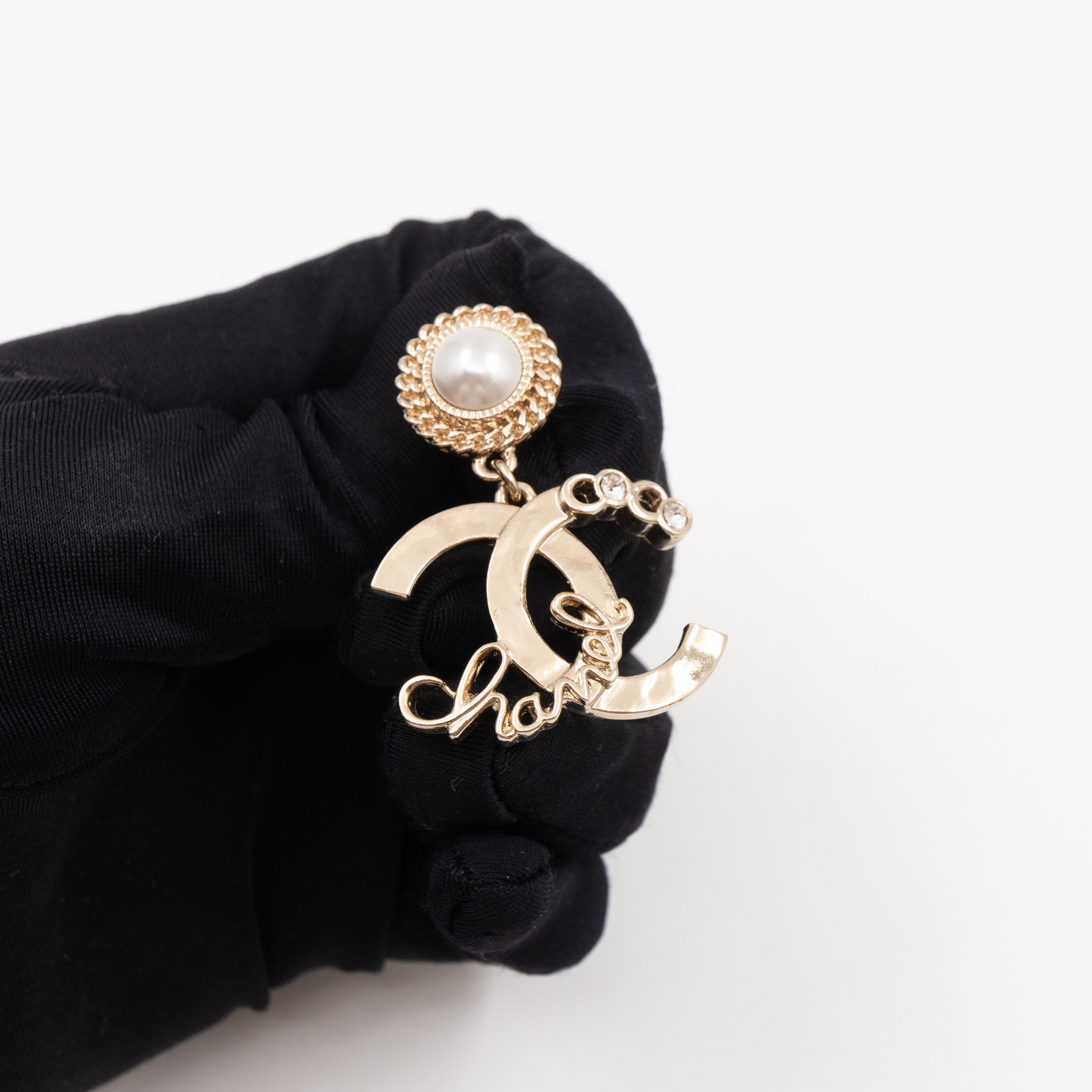 Coco Script CC Drop Pearl Cahmpagne Earrings