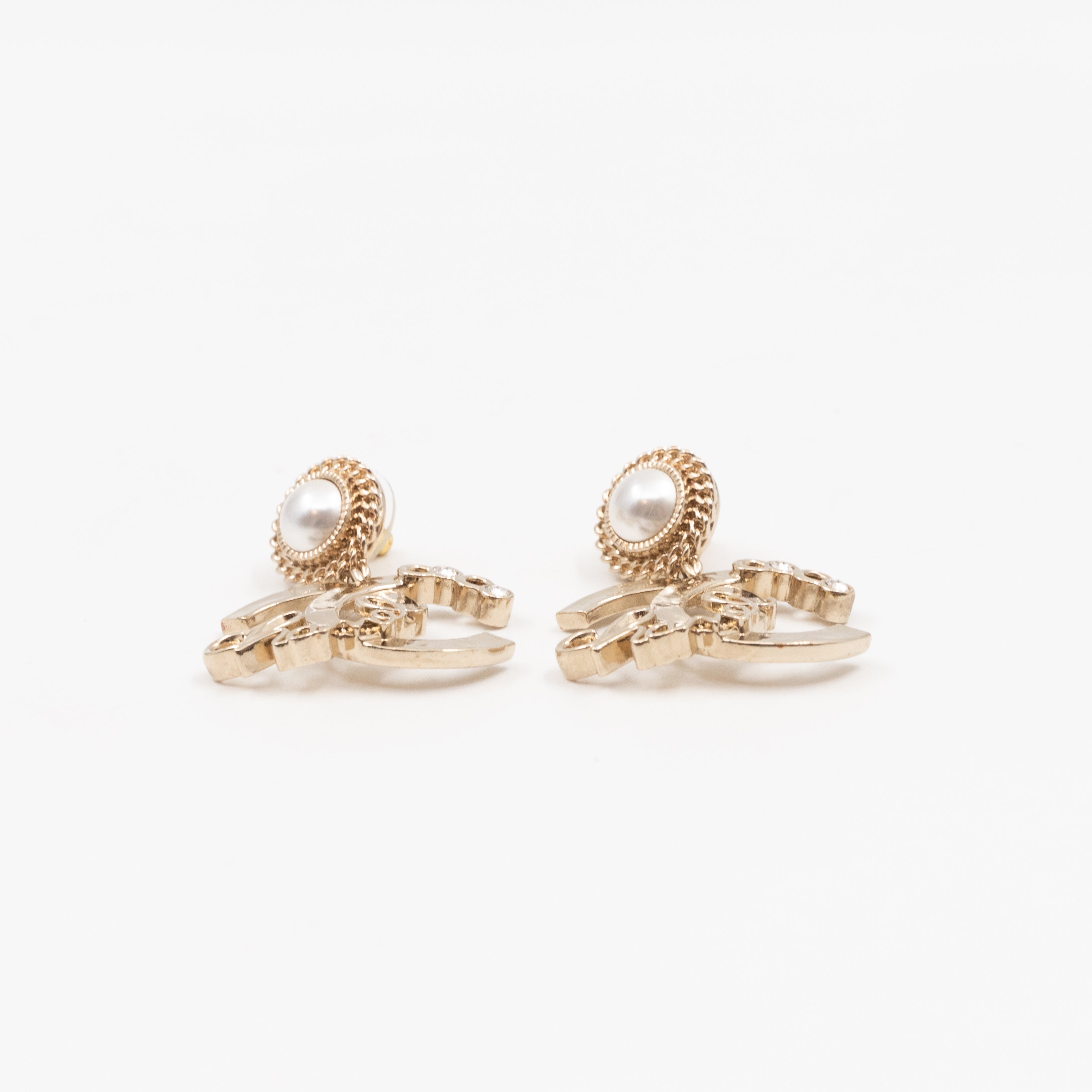 Coco Script CC Drop Pearl Cahmpagne Earrings