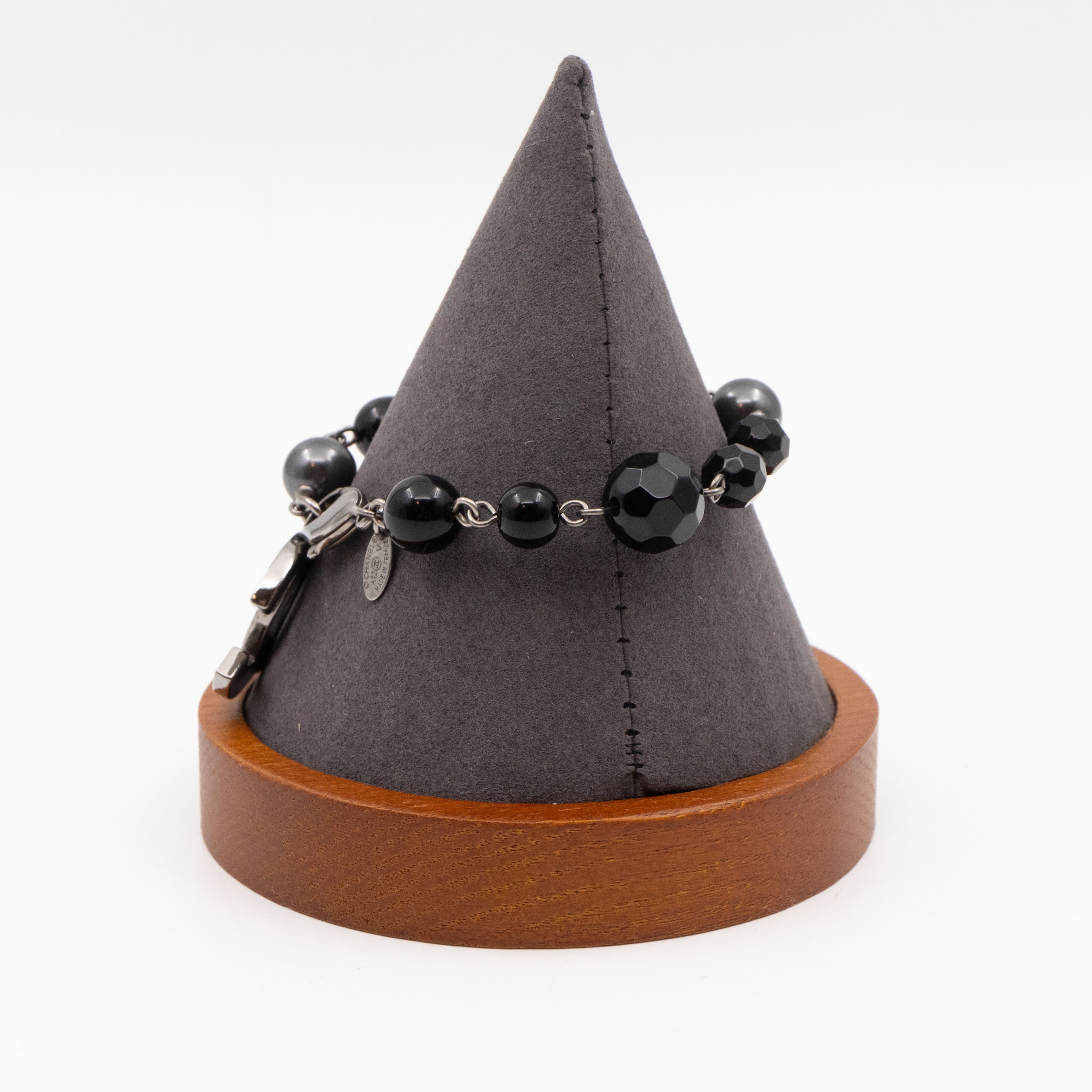 CC Coco Mark Black Bead Charm Bracelet