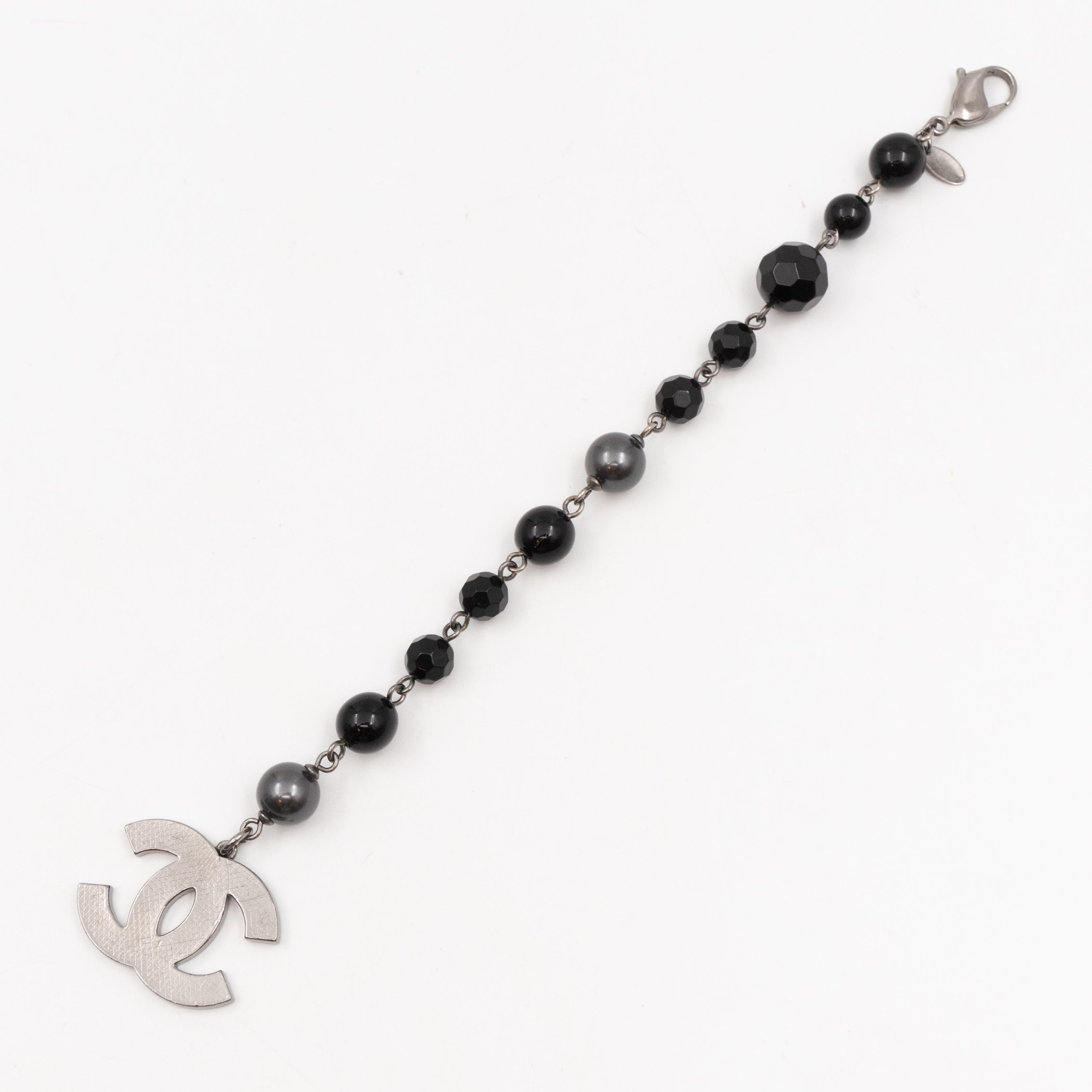 CC Coco Mark Black Bead Charm Bracelet