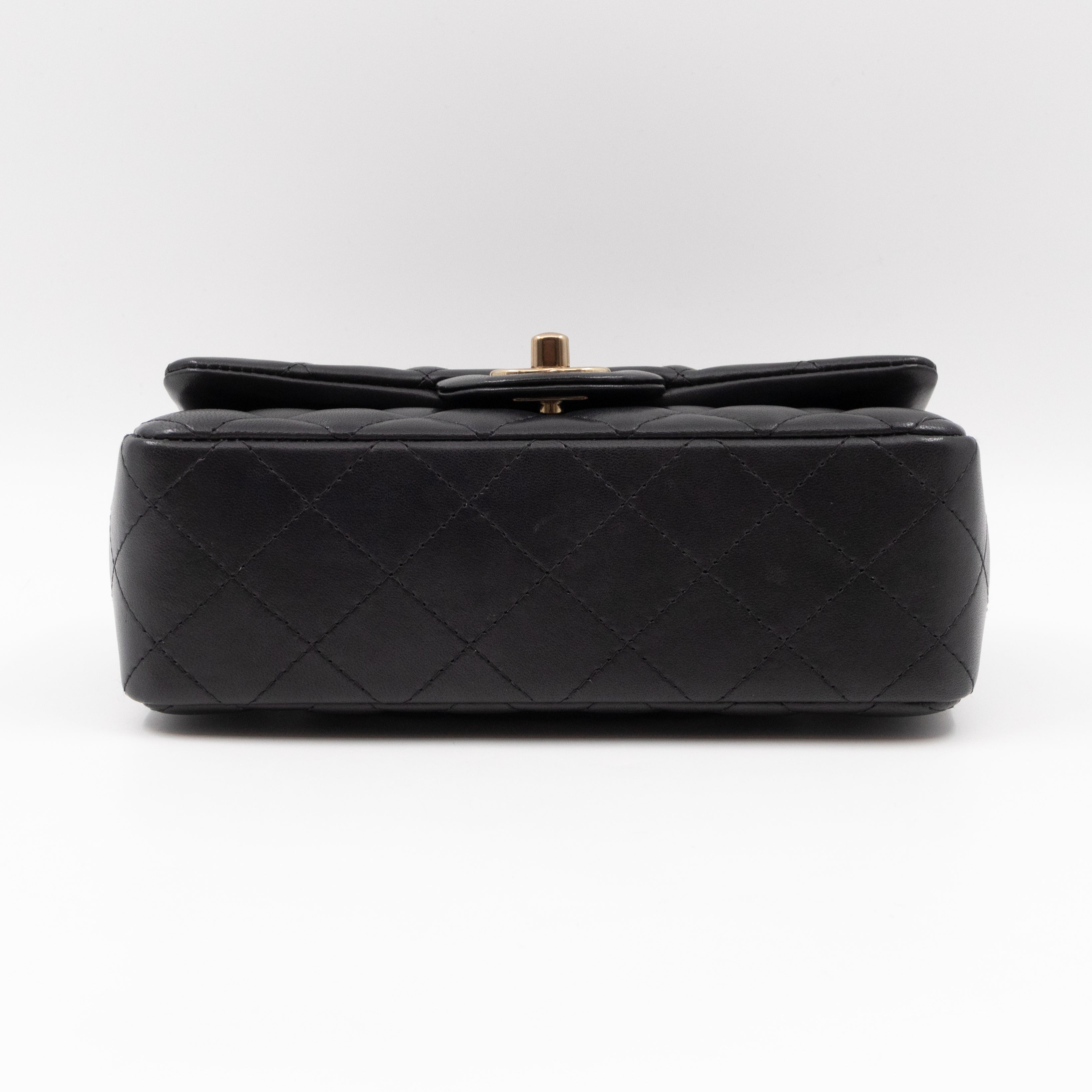Classic Flap Mini Rectangular Black Lambskin Leather