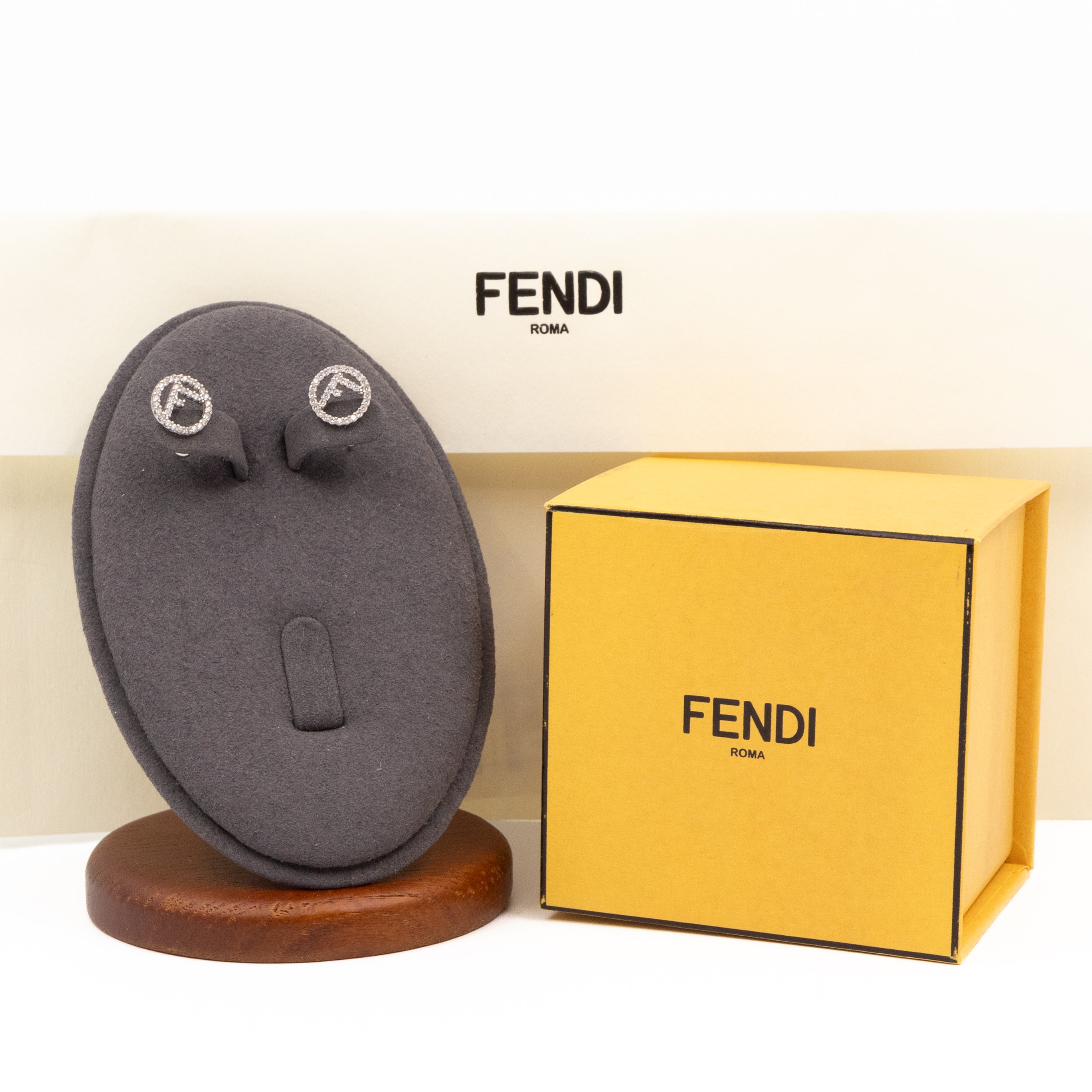 F is Fendi Crystal Earrings Silver
