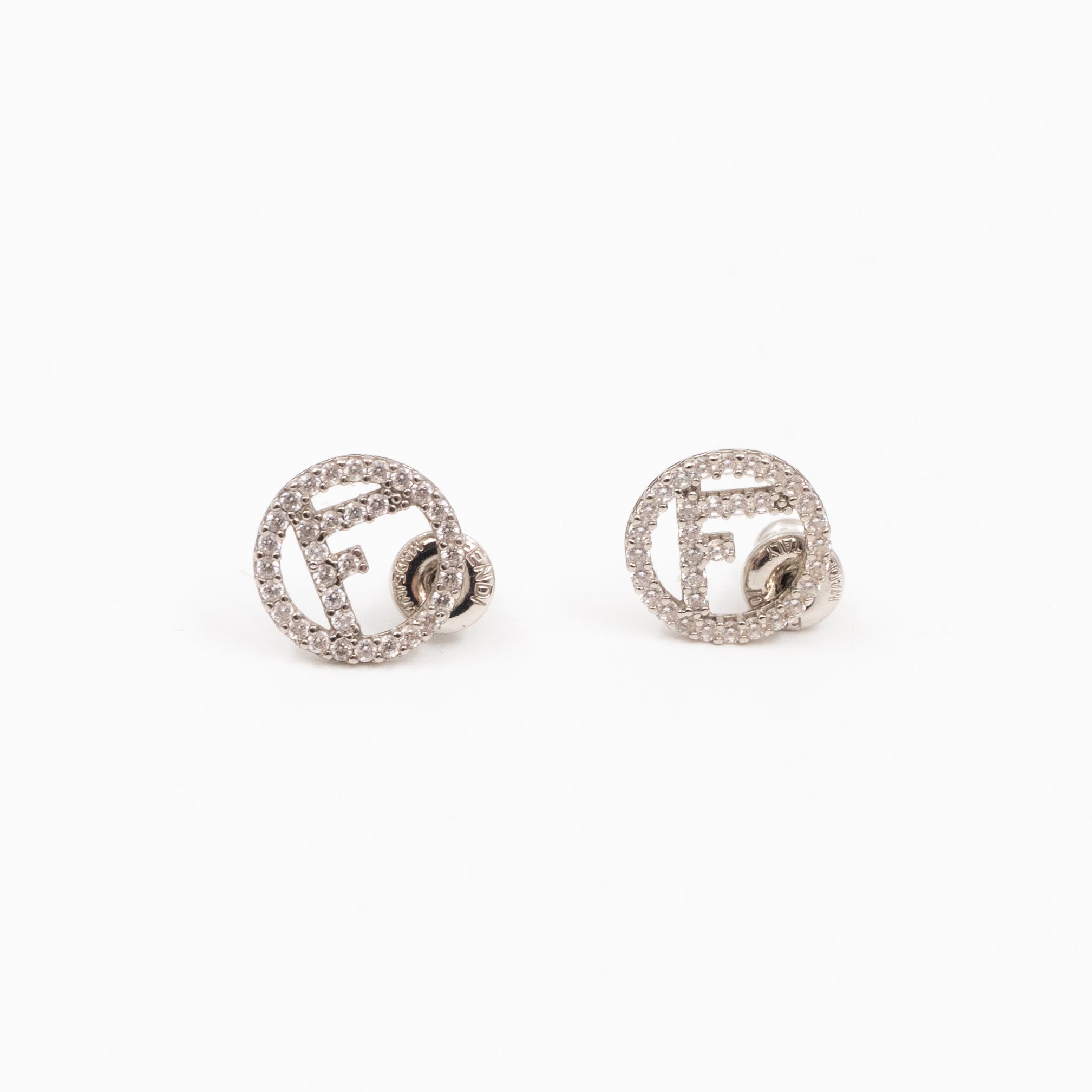 F is Fendi Crystal Earrings Silver