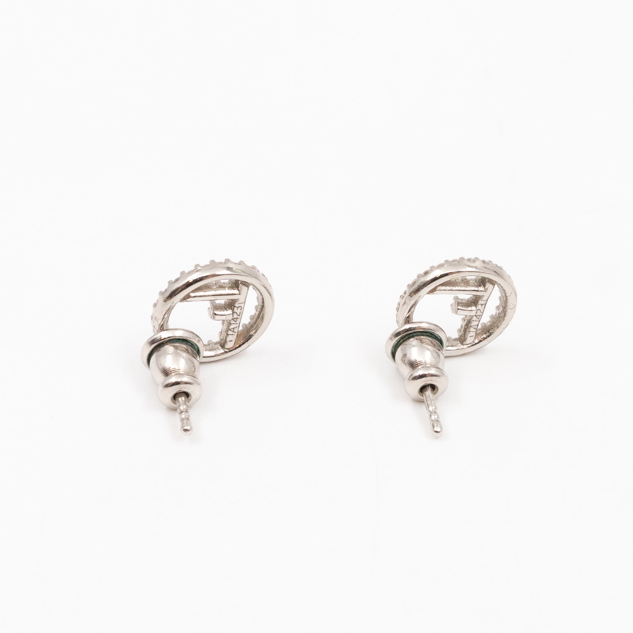 F is Fendi Crystal Earrings Silver