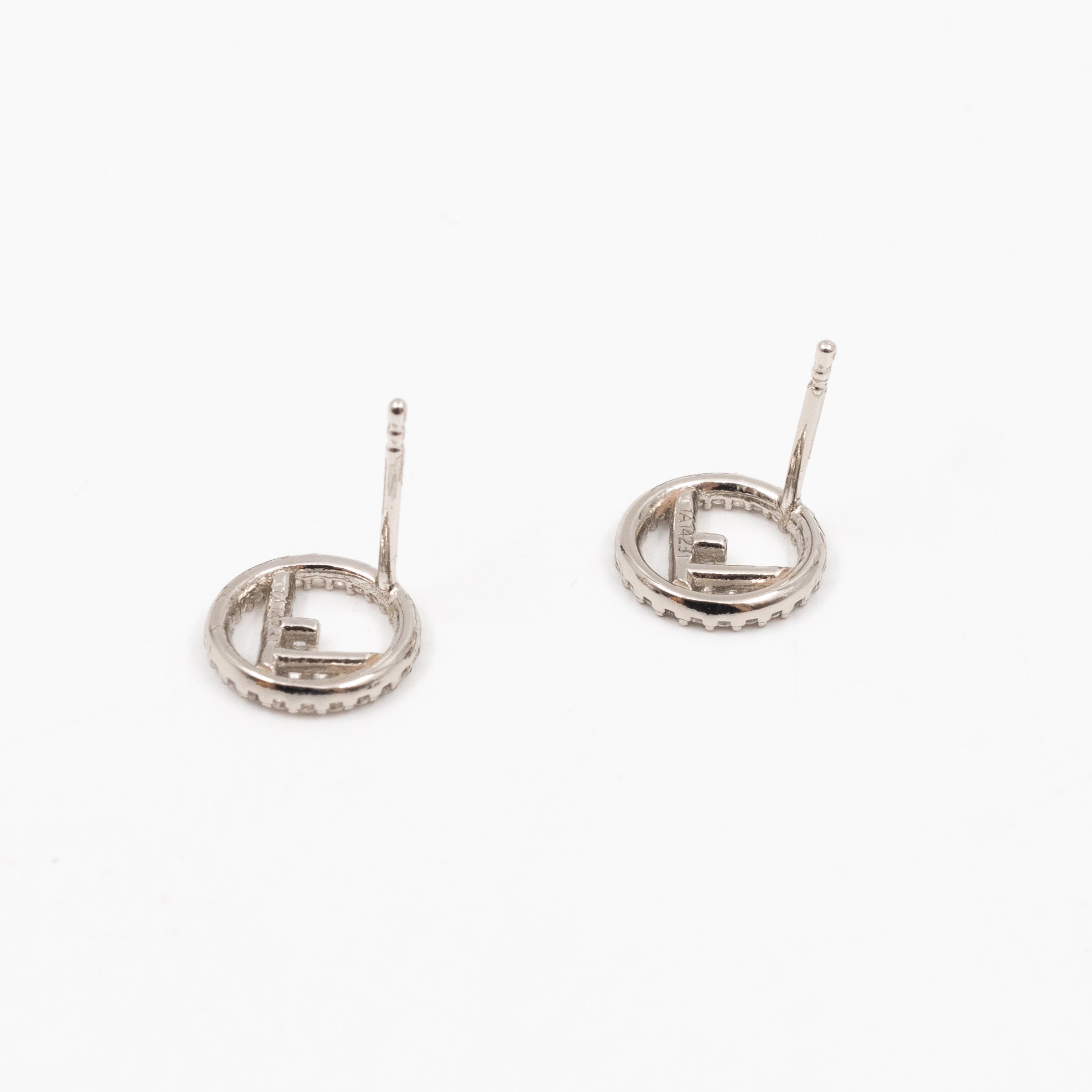 F is Fendi Crystal Earrings Silver