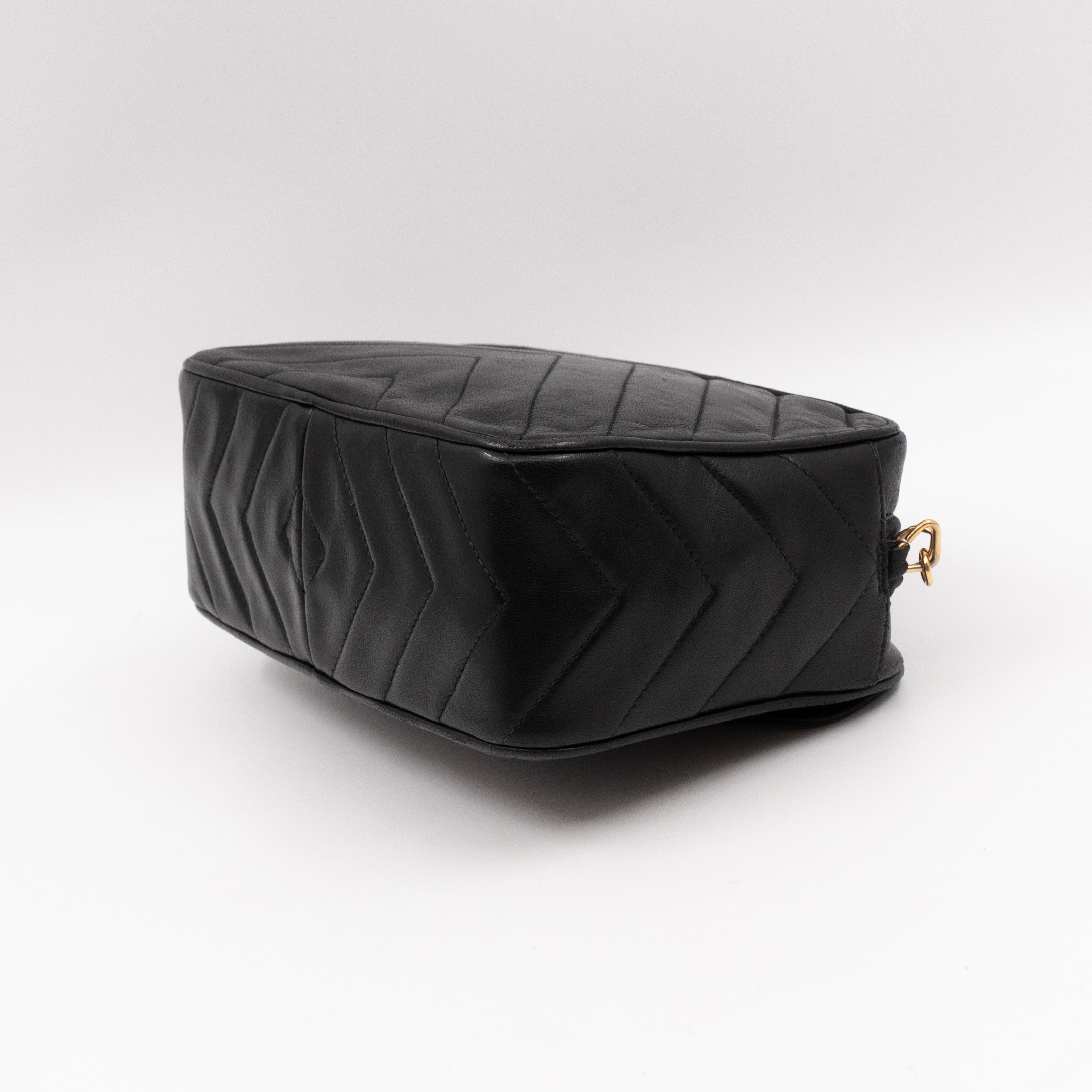 Vintage Mini Flap Camera Bag Chevron Bijoux Chain 24K