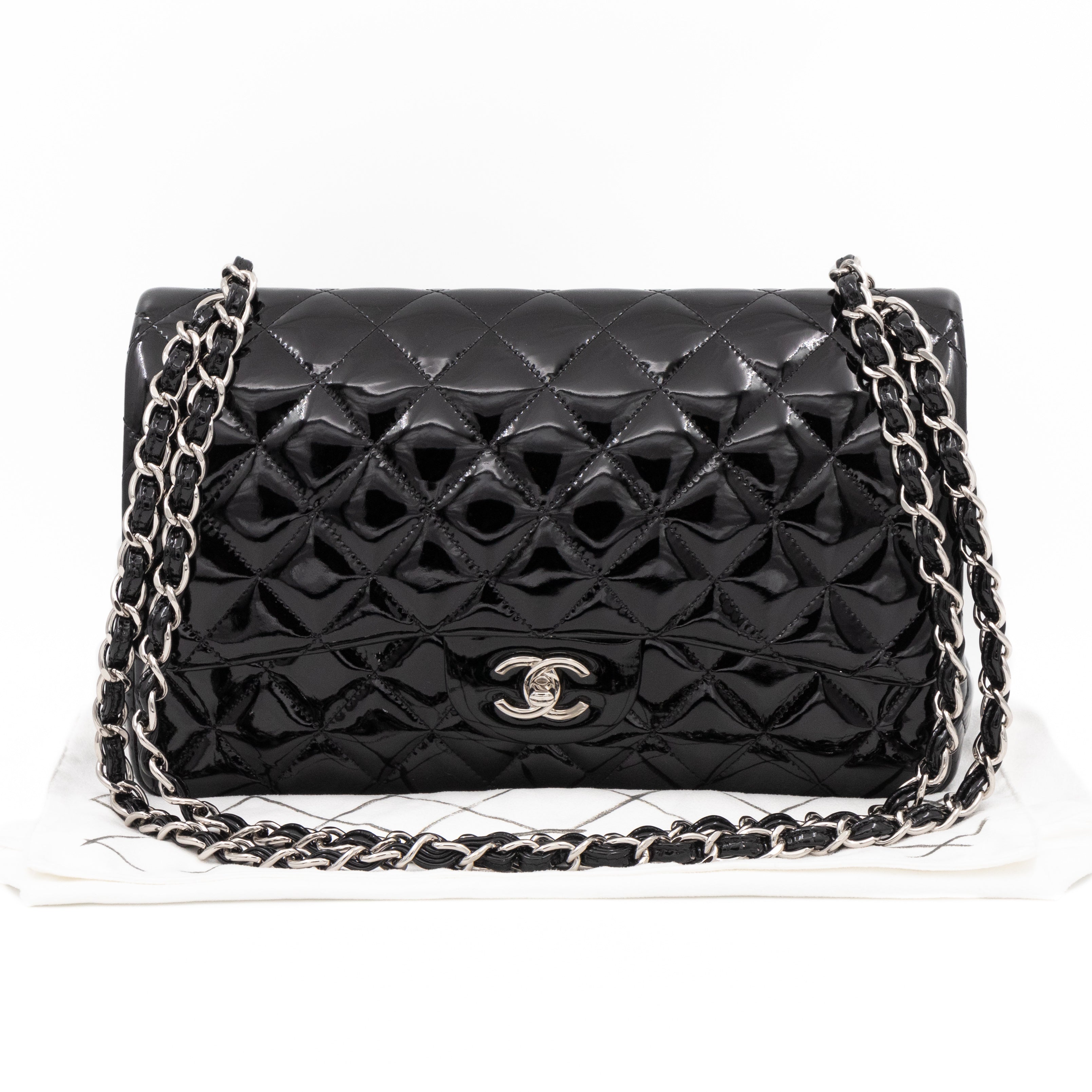 Classic Double Flap Jumbo Black Patent Leather