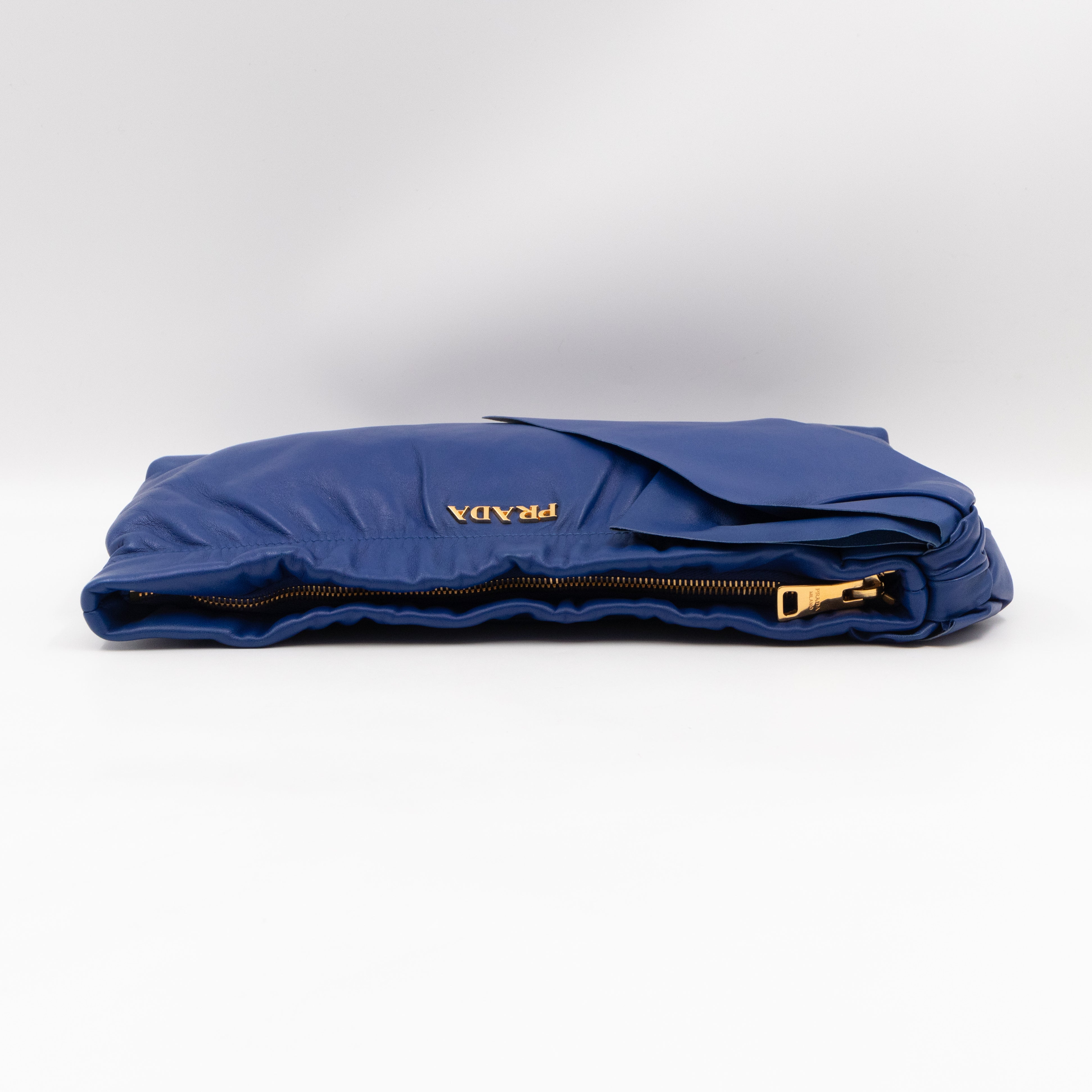 Ribbon Clutch Blue Leather