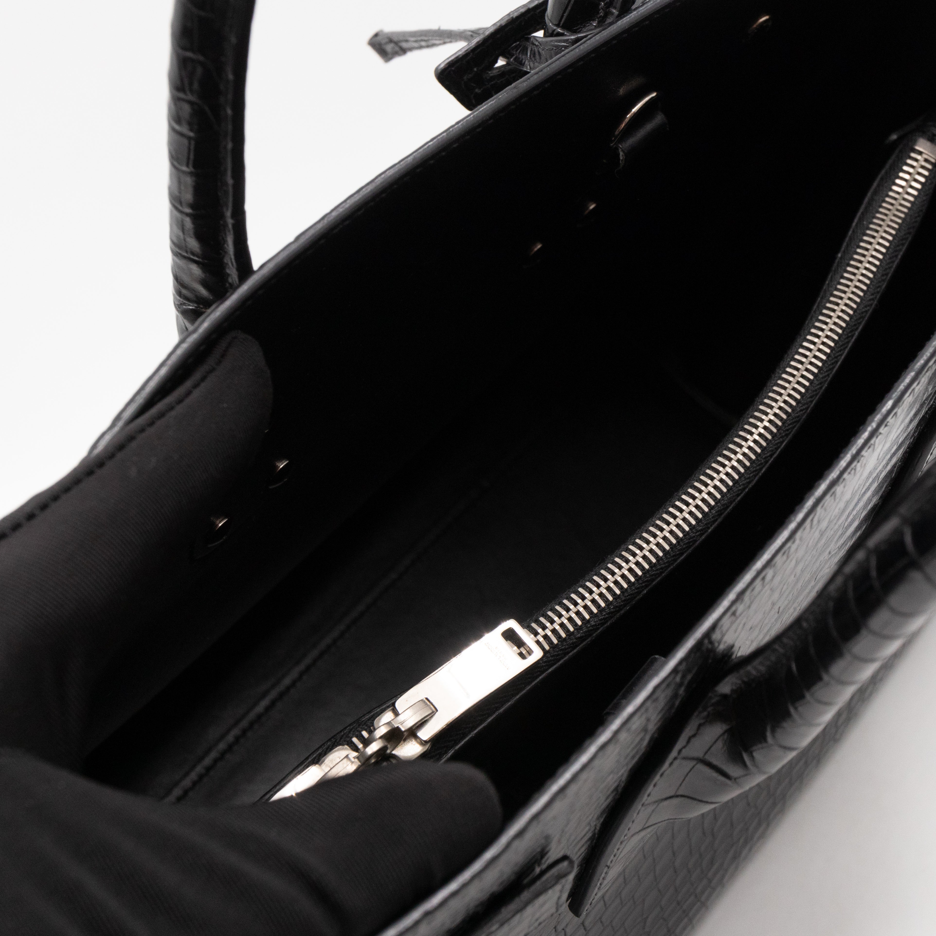 Sac de Jour Small Black Croc Embossed Leather