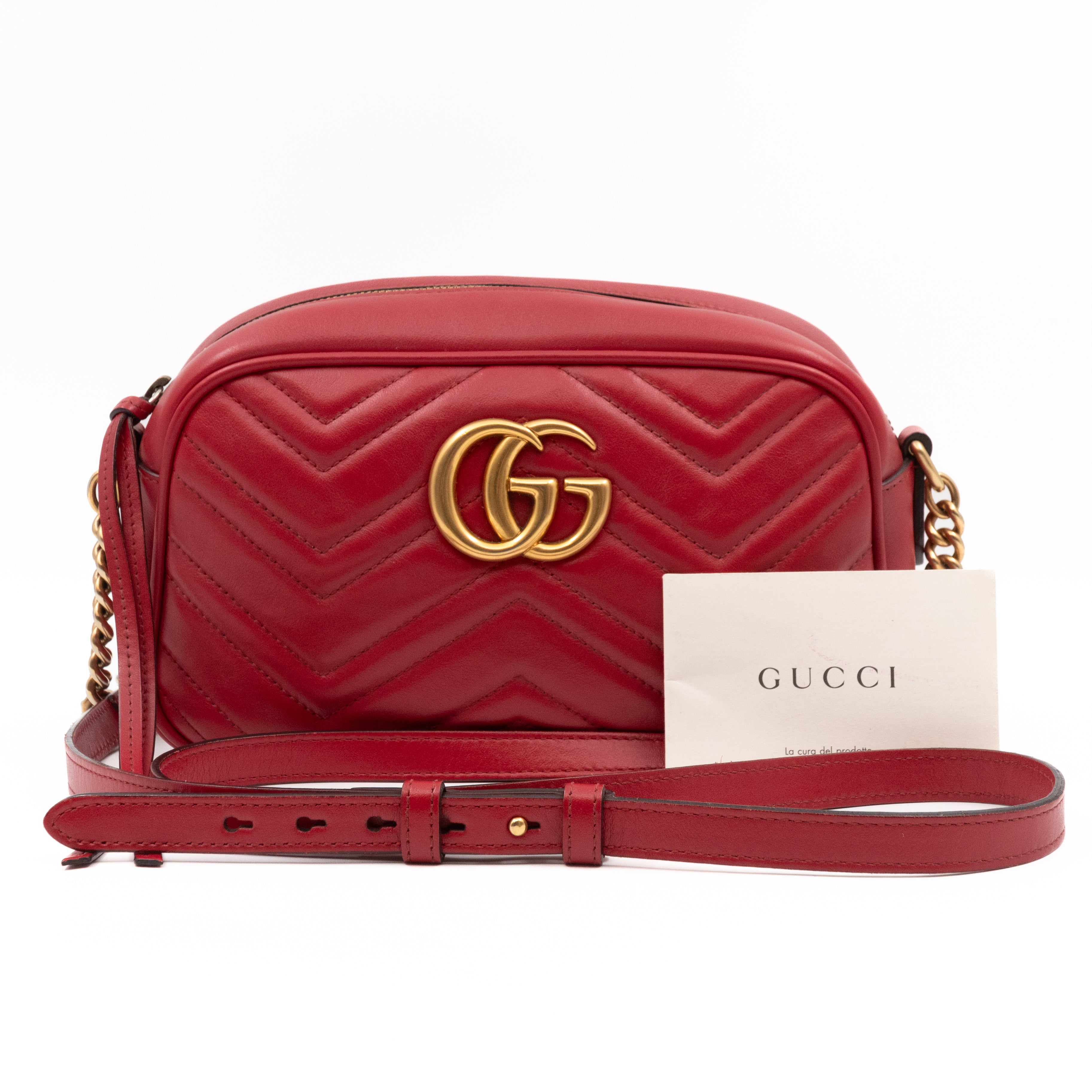 GG Marmont Small Matelasse Red Leather