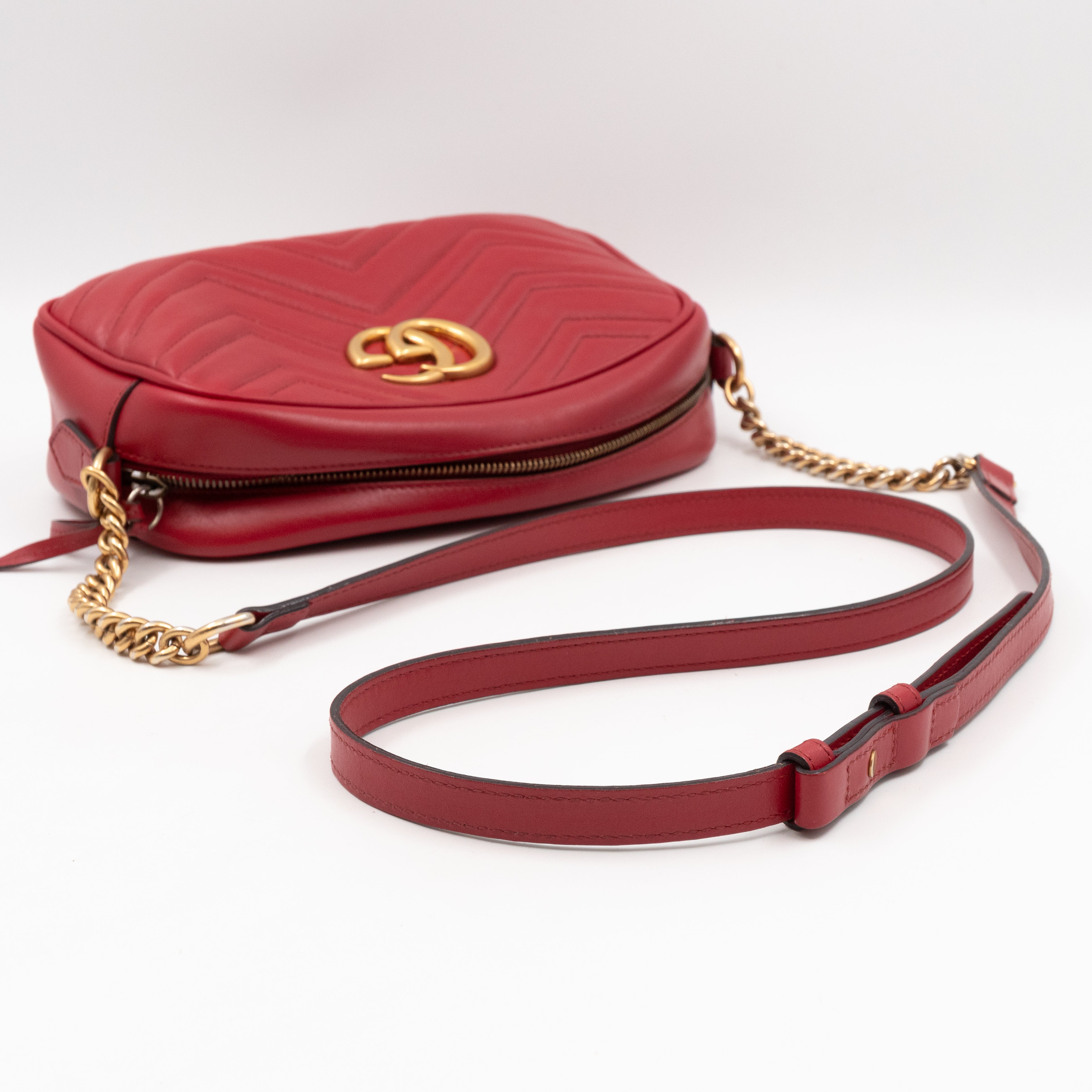 GG Marmont Small Matelasse Red Leather
