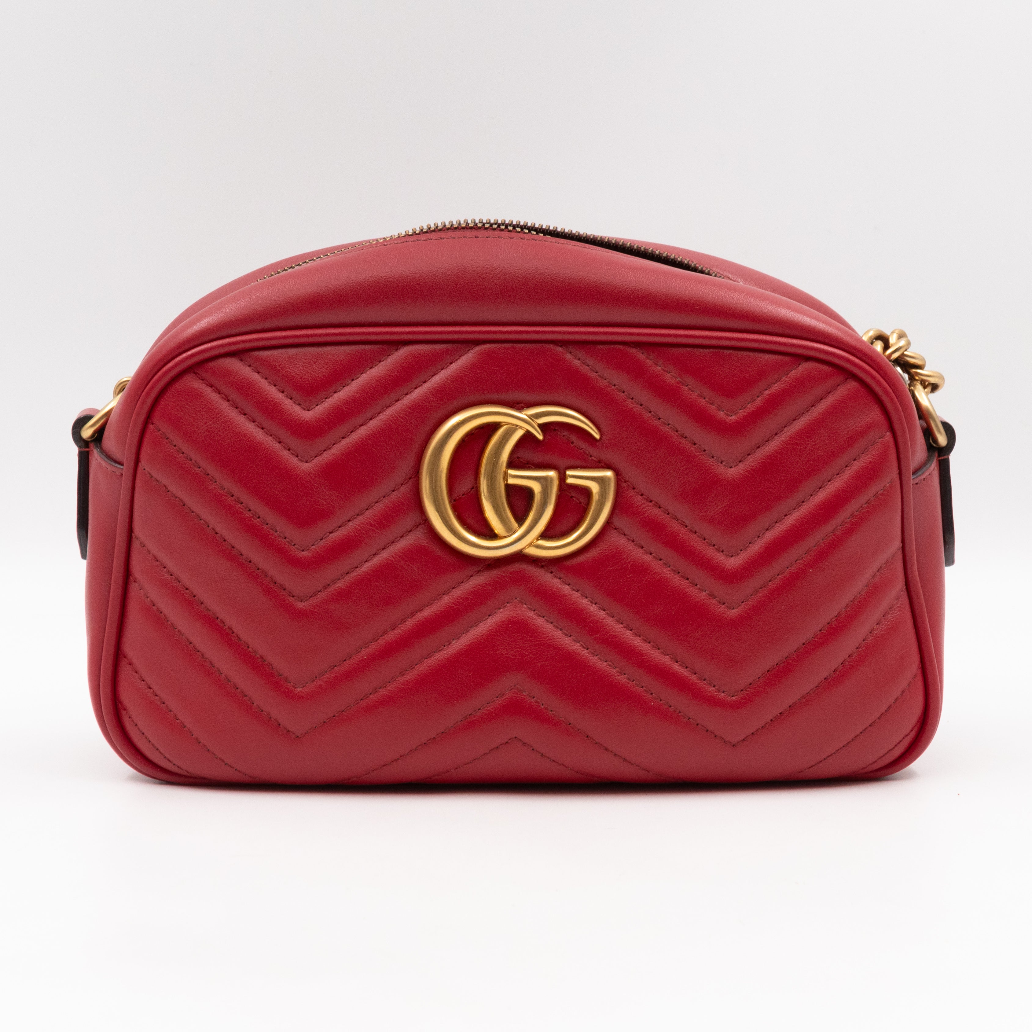 GG Marmont Small Matelasse Red Leather