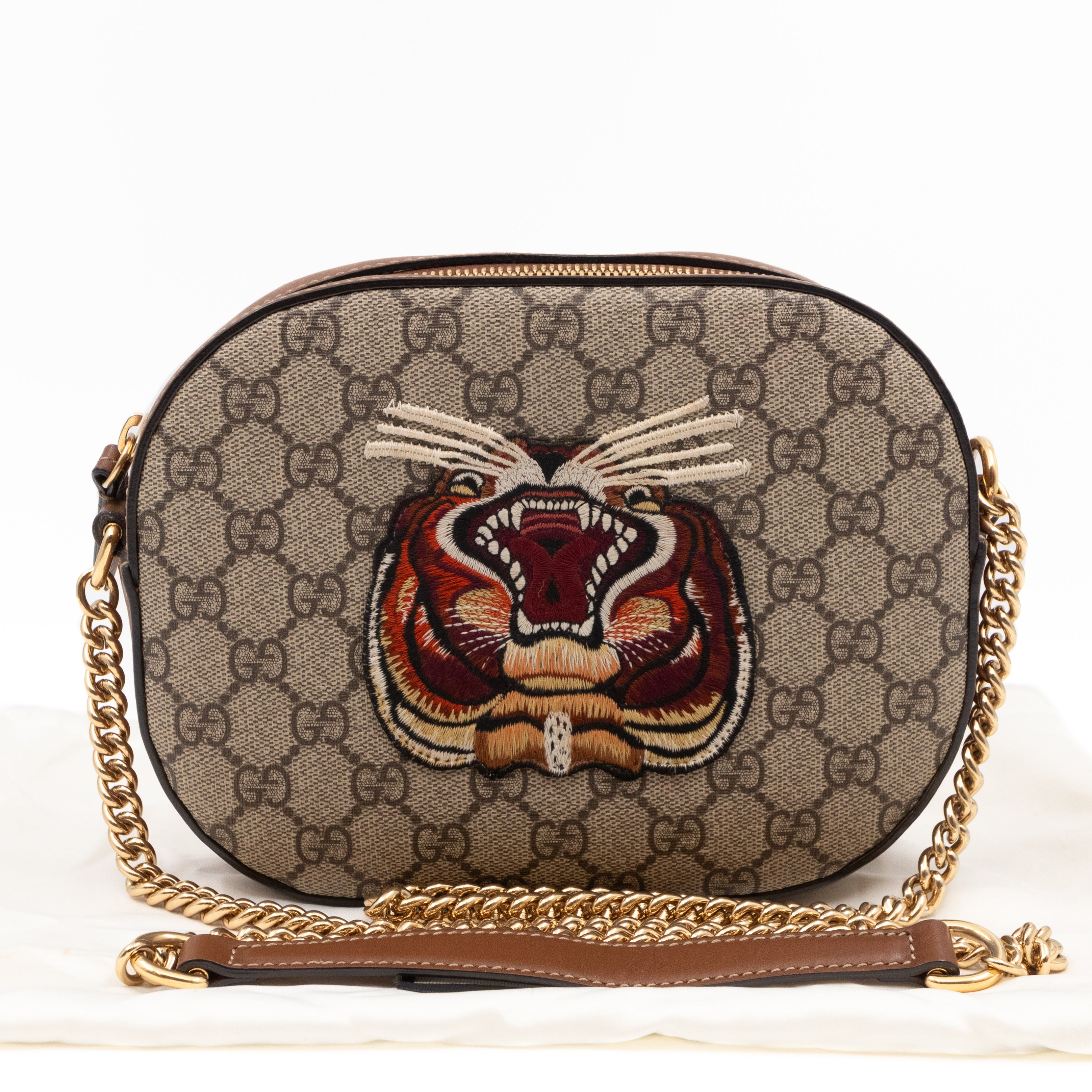 GG Supreme Mini Chain Shoulder Bag Tiger Embroidered