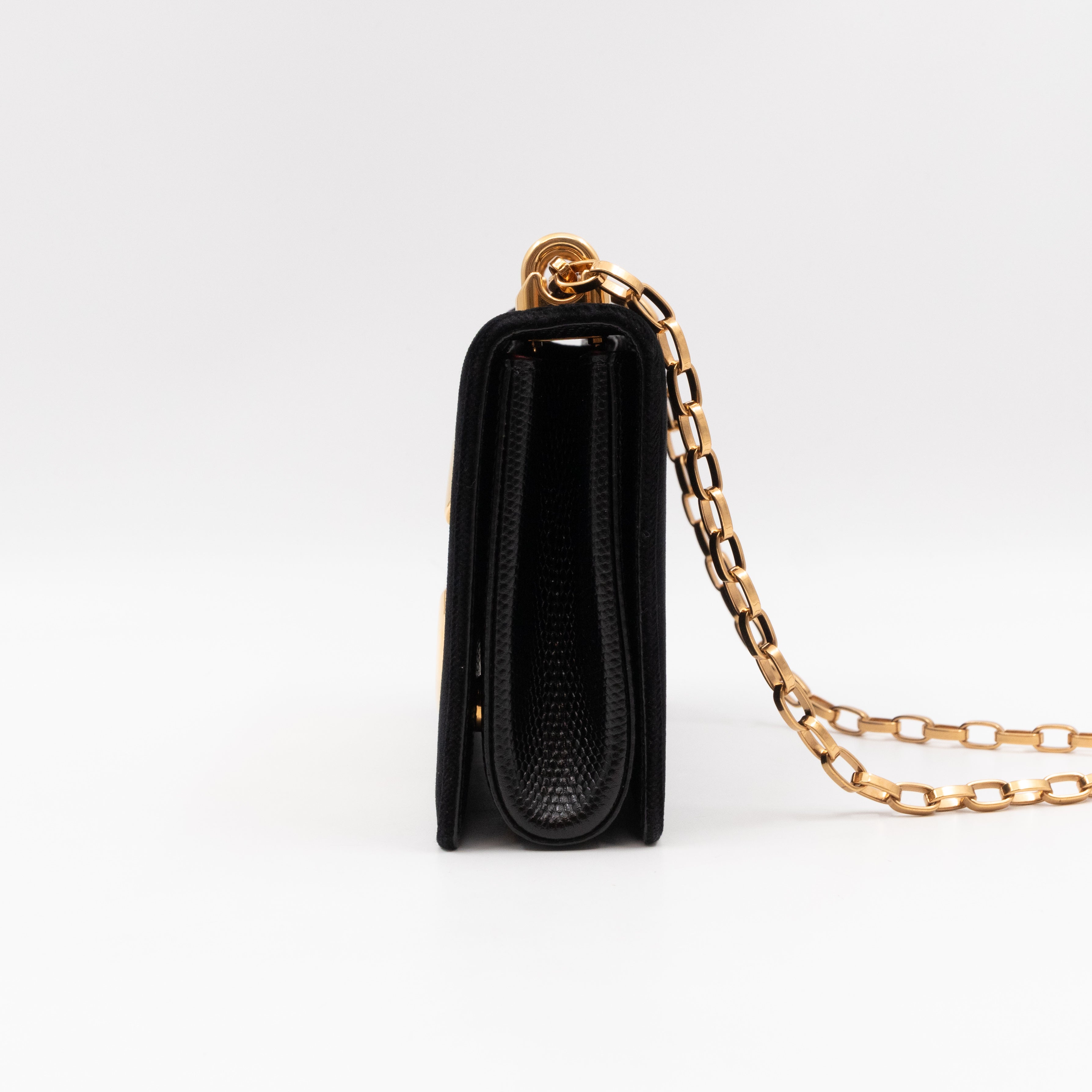DG Shoulder Bag Lizard Embossed Calfskin Black Velvet