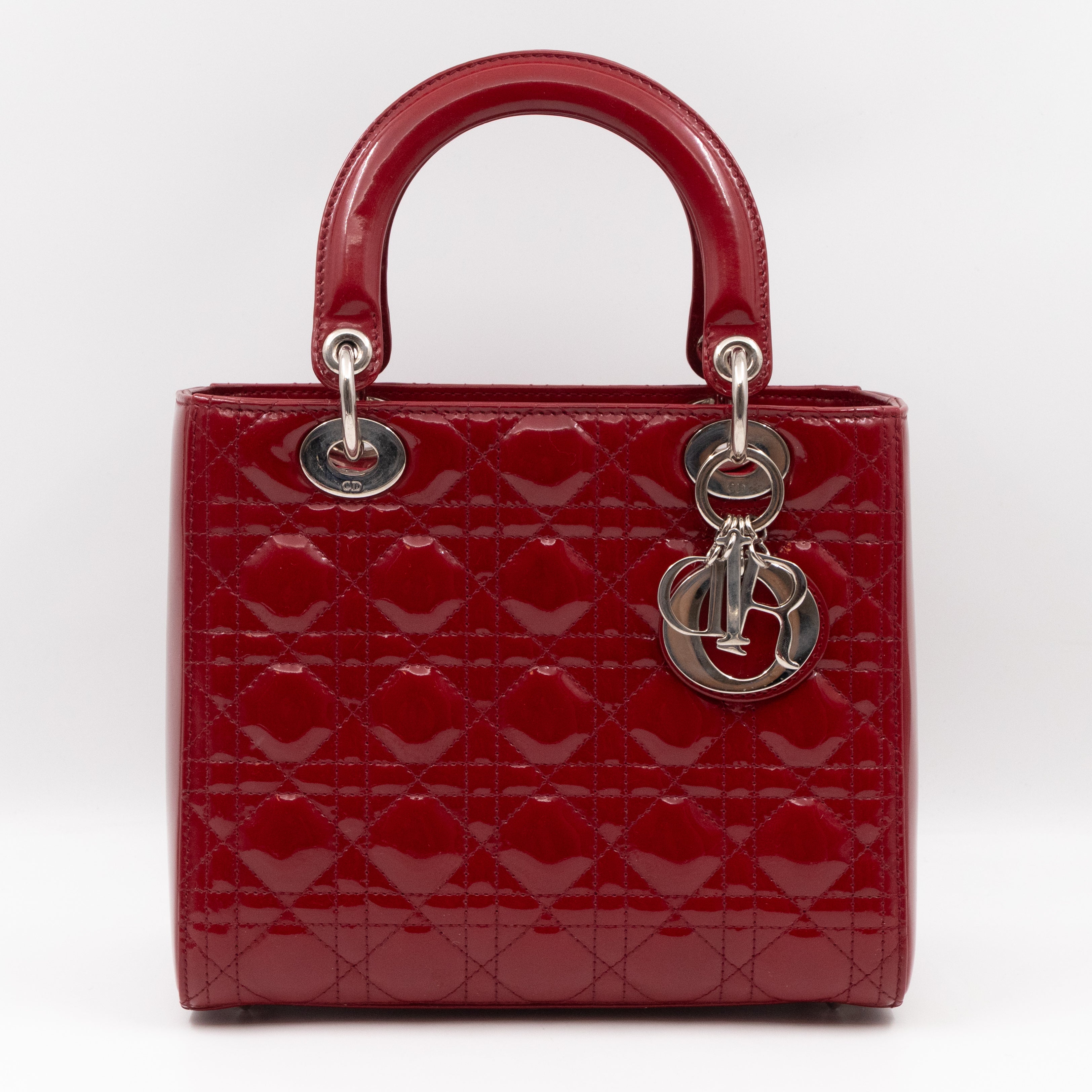 Lady Dior Medium Dark Red Patent Leather