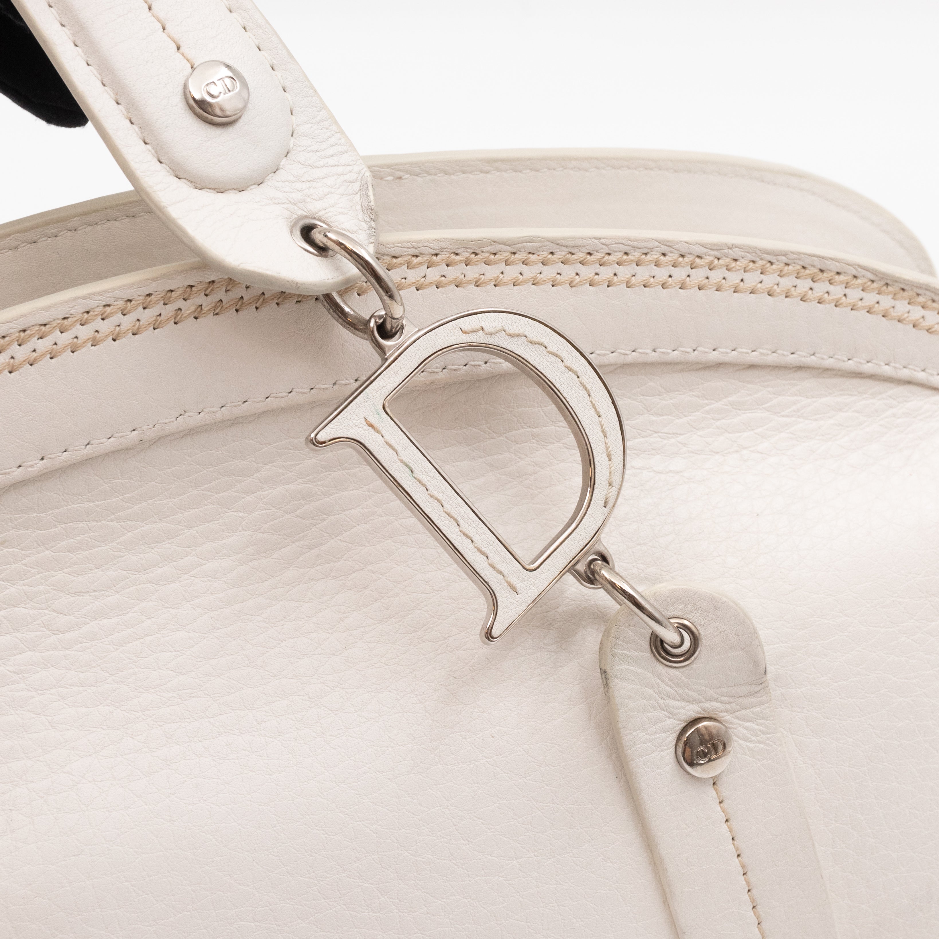 Vintage Flowers Frame Satchel White Grained Calfskin