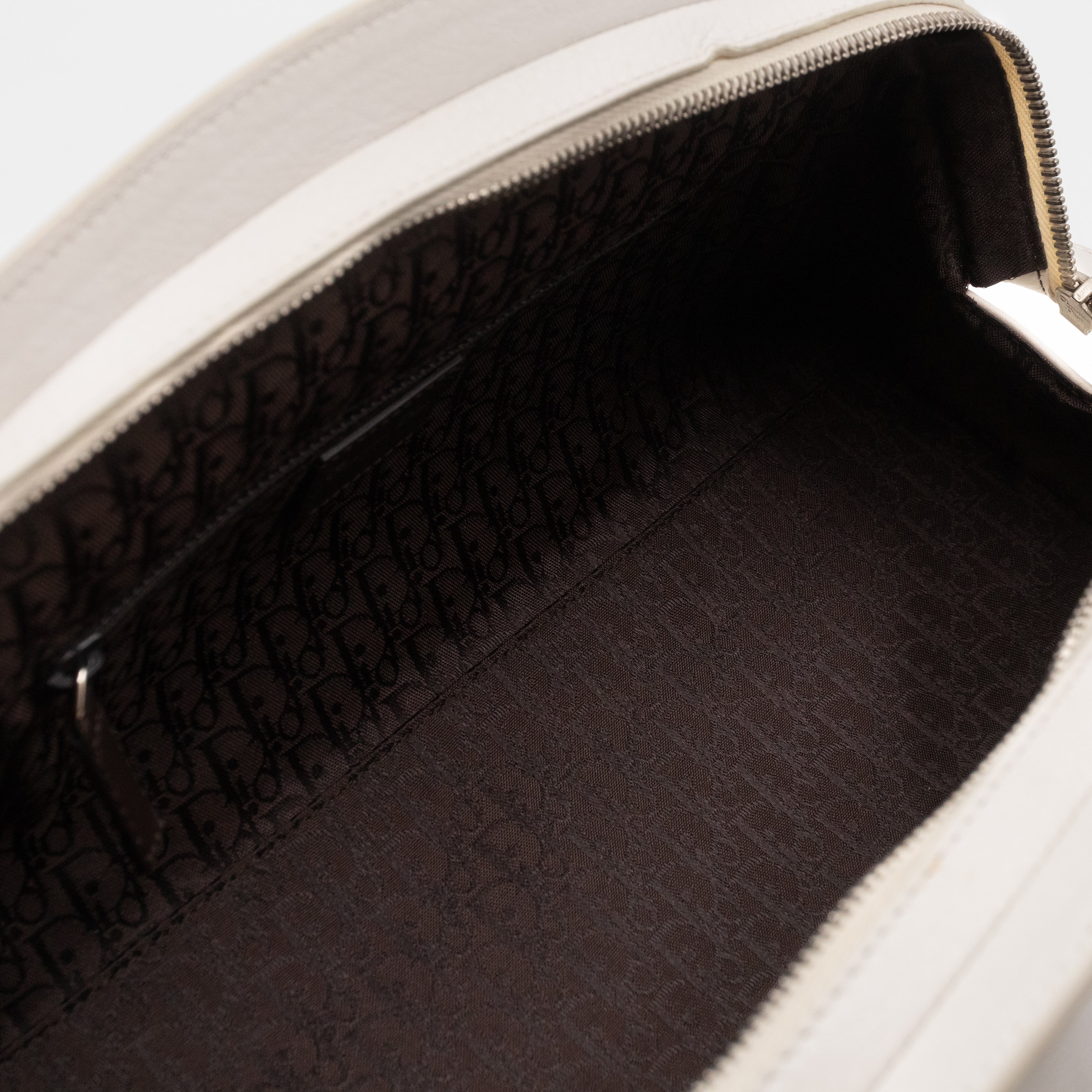 Vintage Flowers Frame Satchel White Grained Calfskin