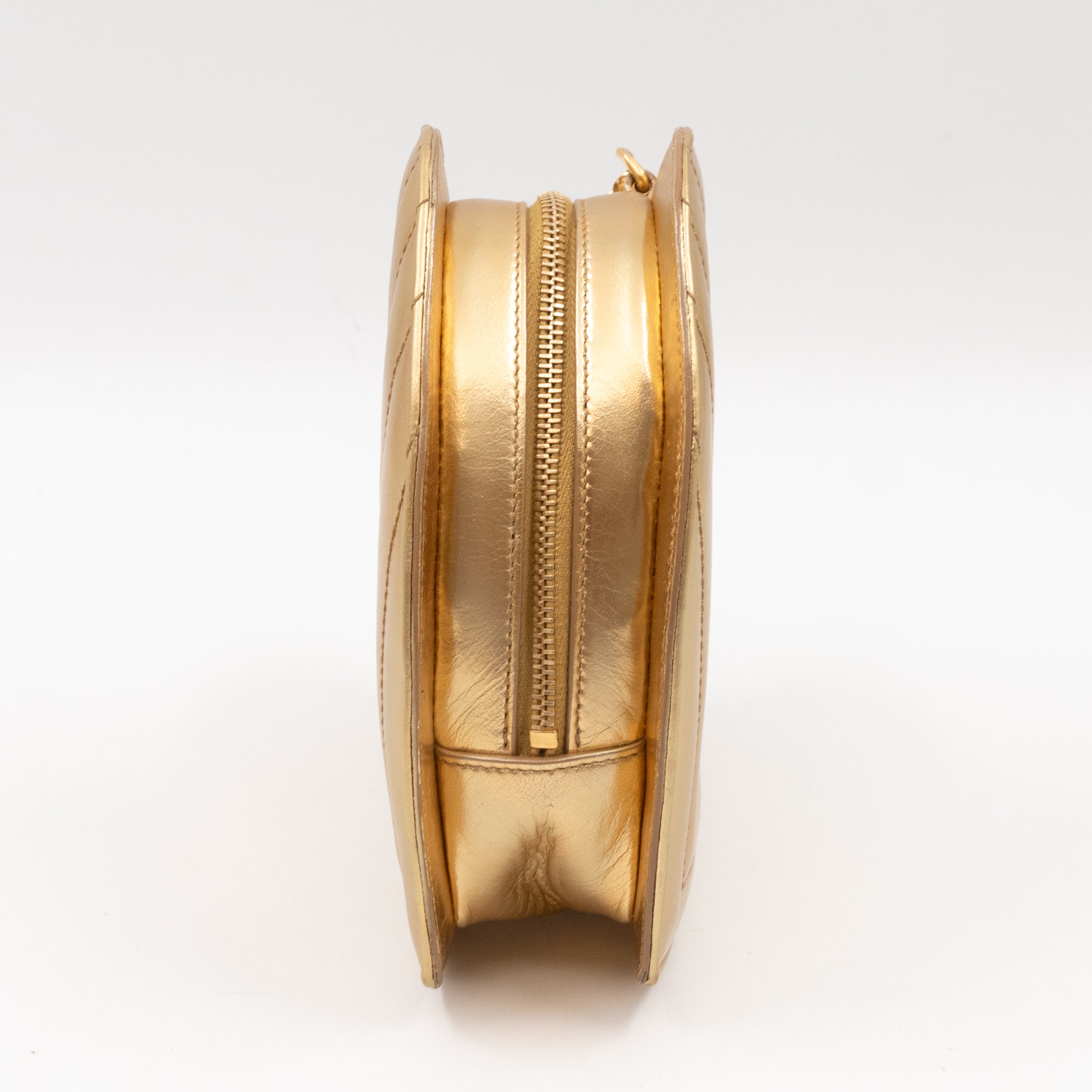 Love Heart Small Chain Bag Gold Metallic Leather