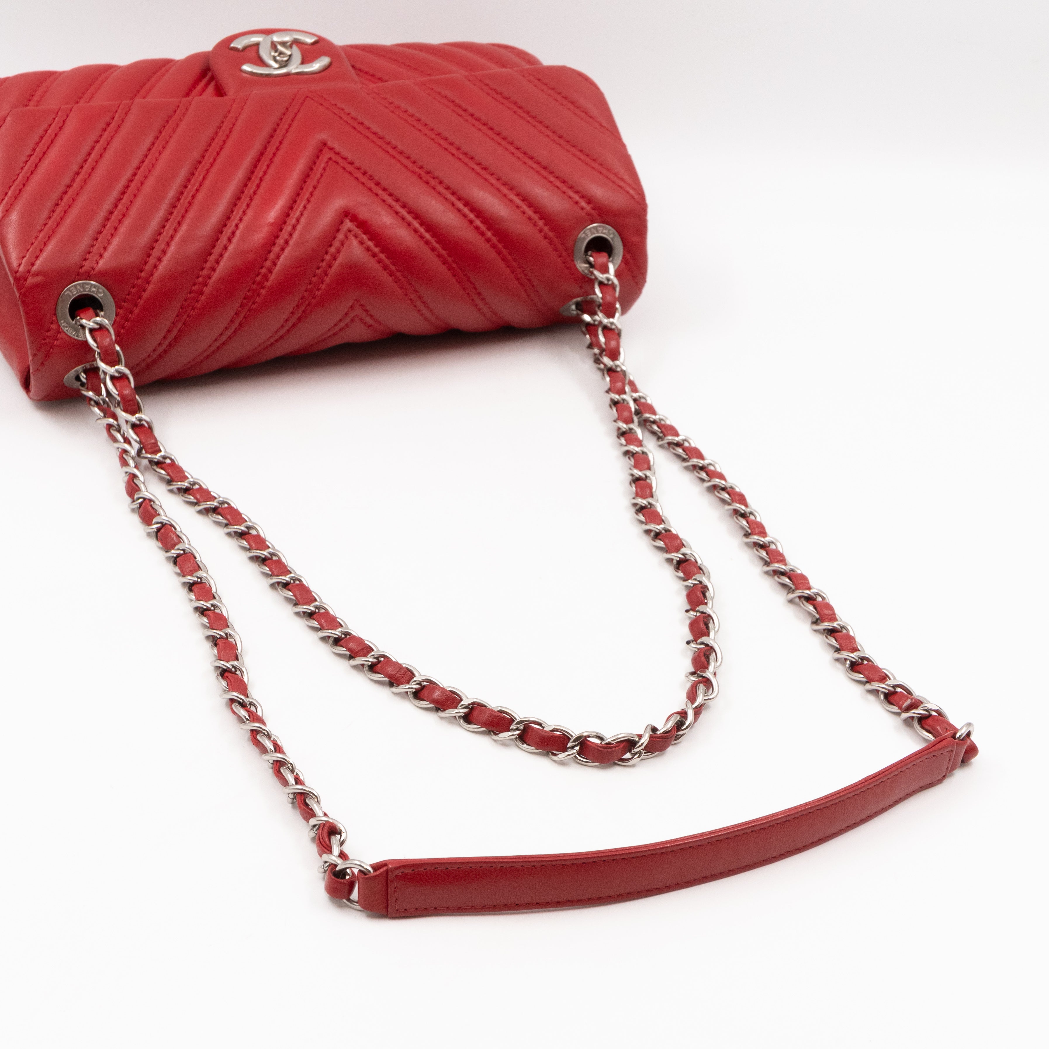 Like A Chevron Classic Single Flap Bag Red Leather