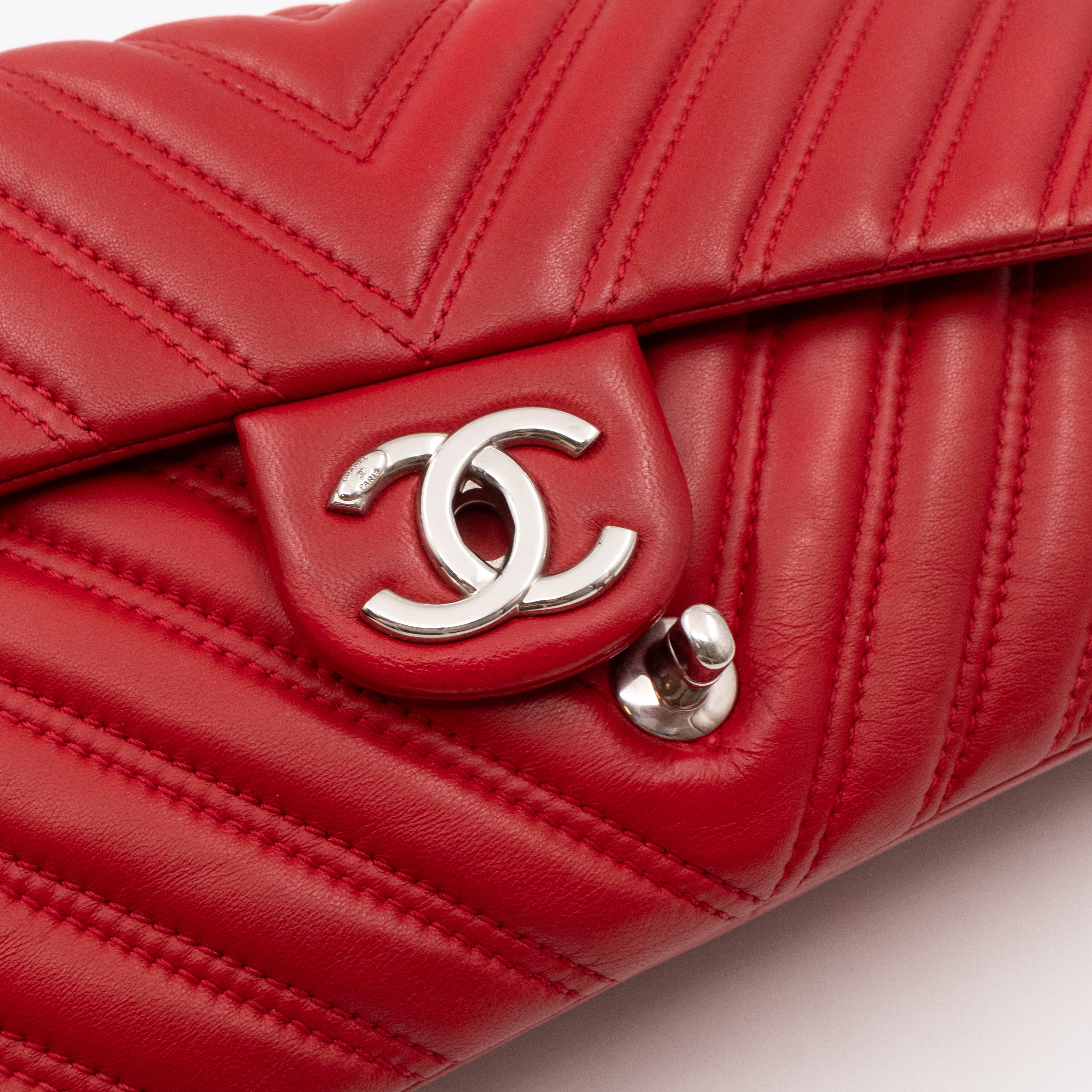 Like A Chevron Classic Single Flap Bag Red Leather