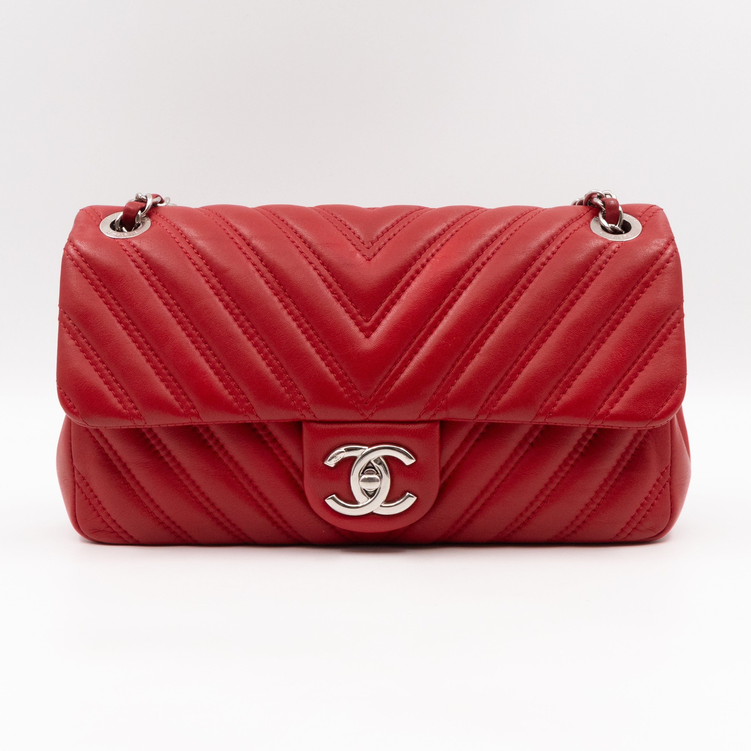 Like A Chevron Classic Single Flap Bag Red Leather