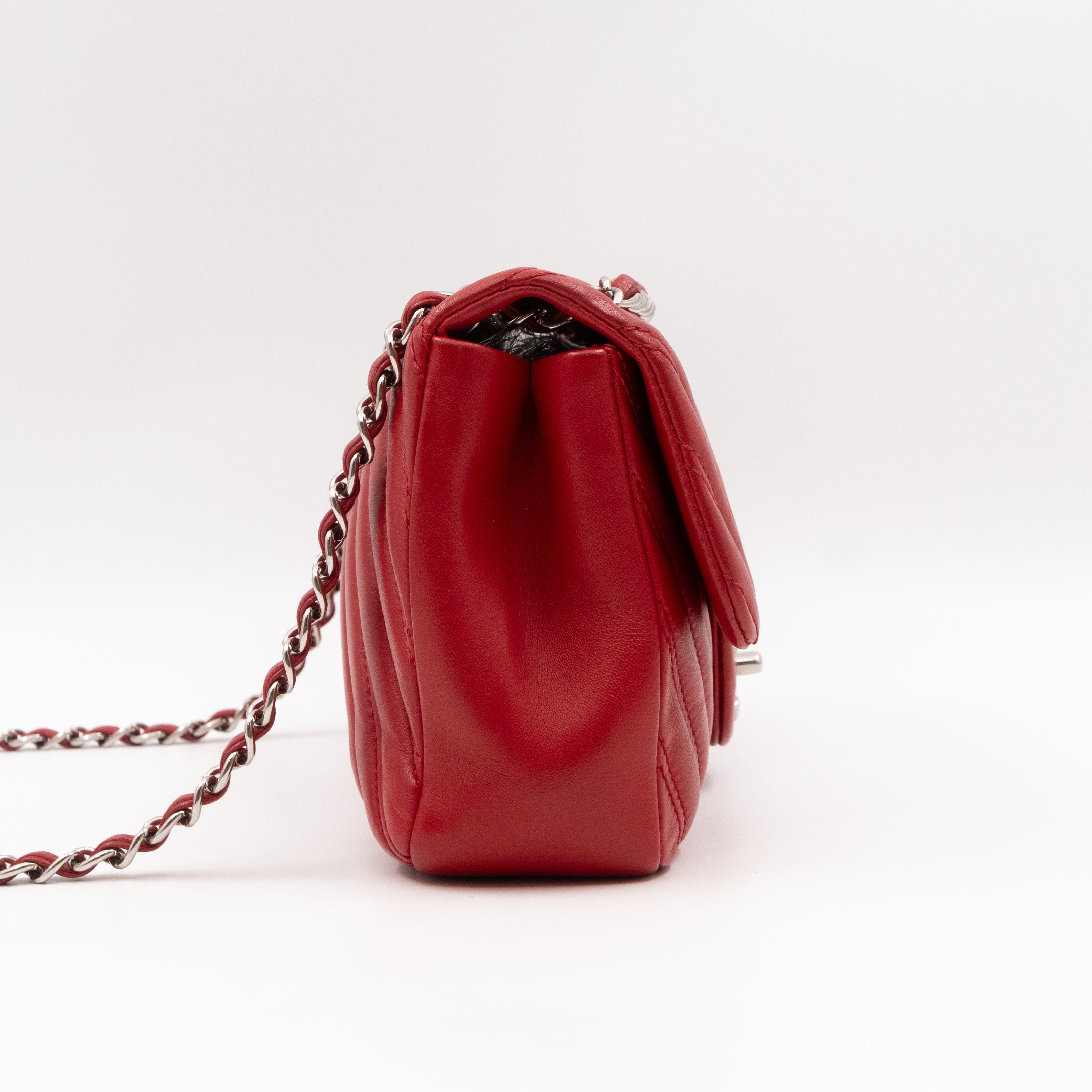 Like A Chevron Classic Single Flap Bag Red Leather