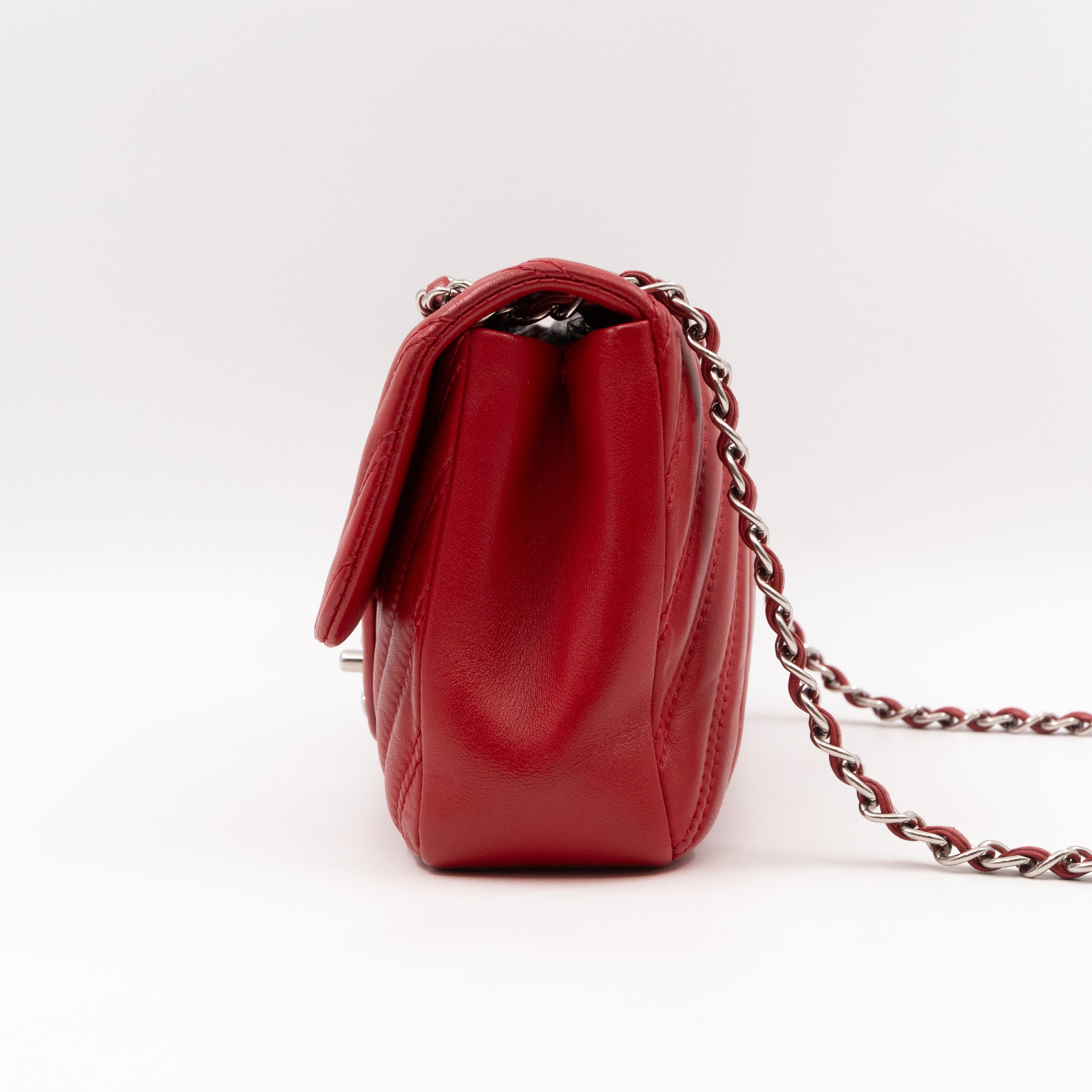 Like A Chevron Classic Single Flap Bag Red Leather