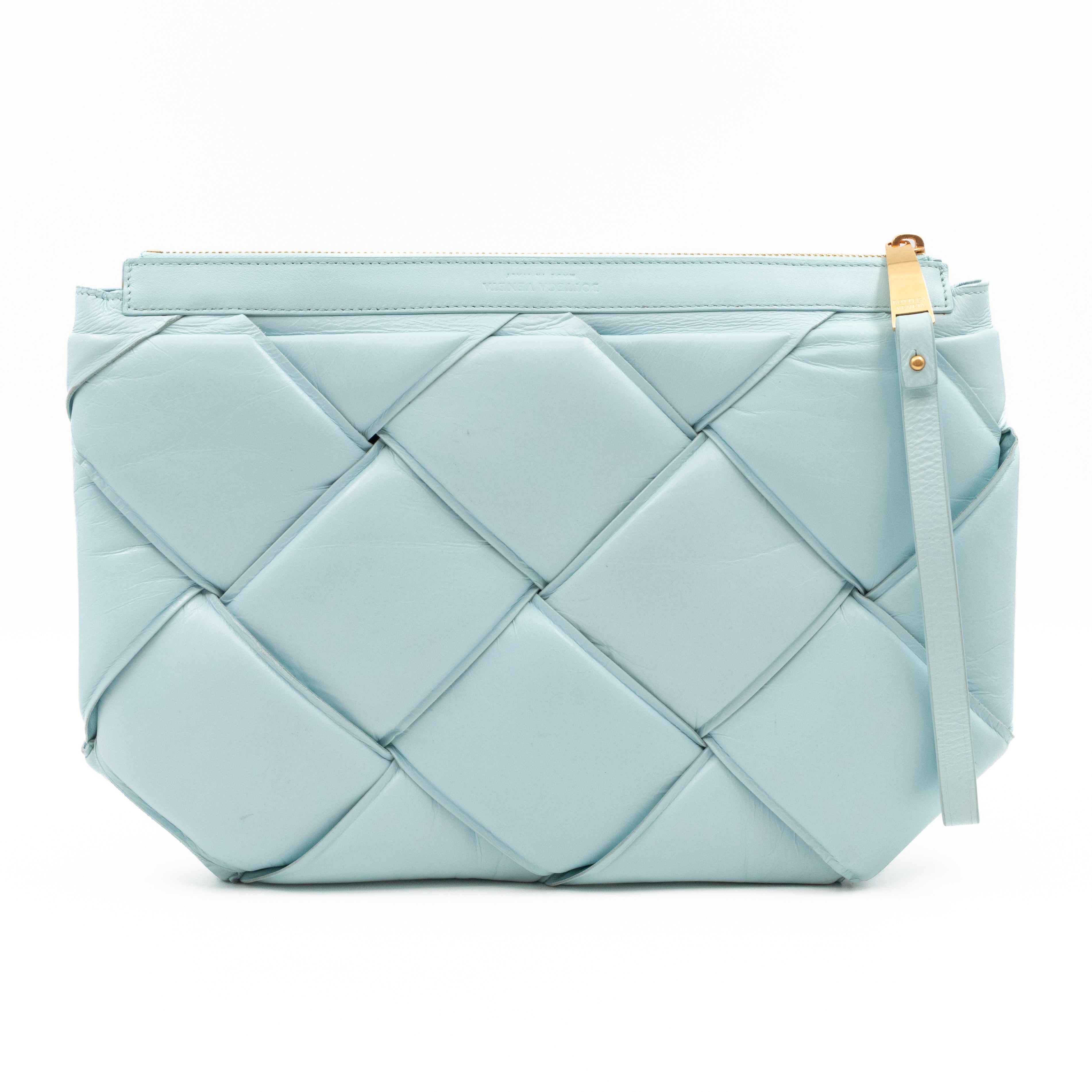 Padded Pouch Clutch Maxi Intrecciato Spearmint Leather