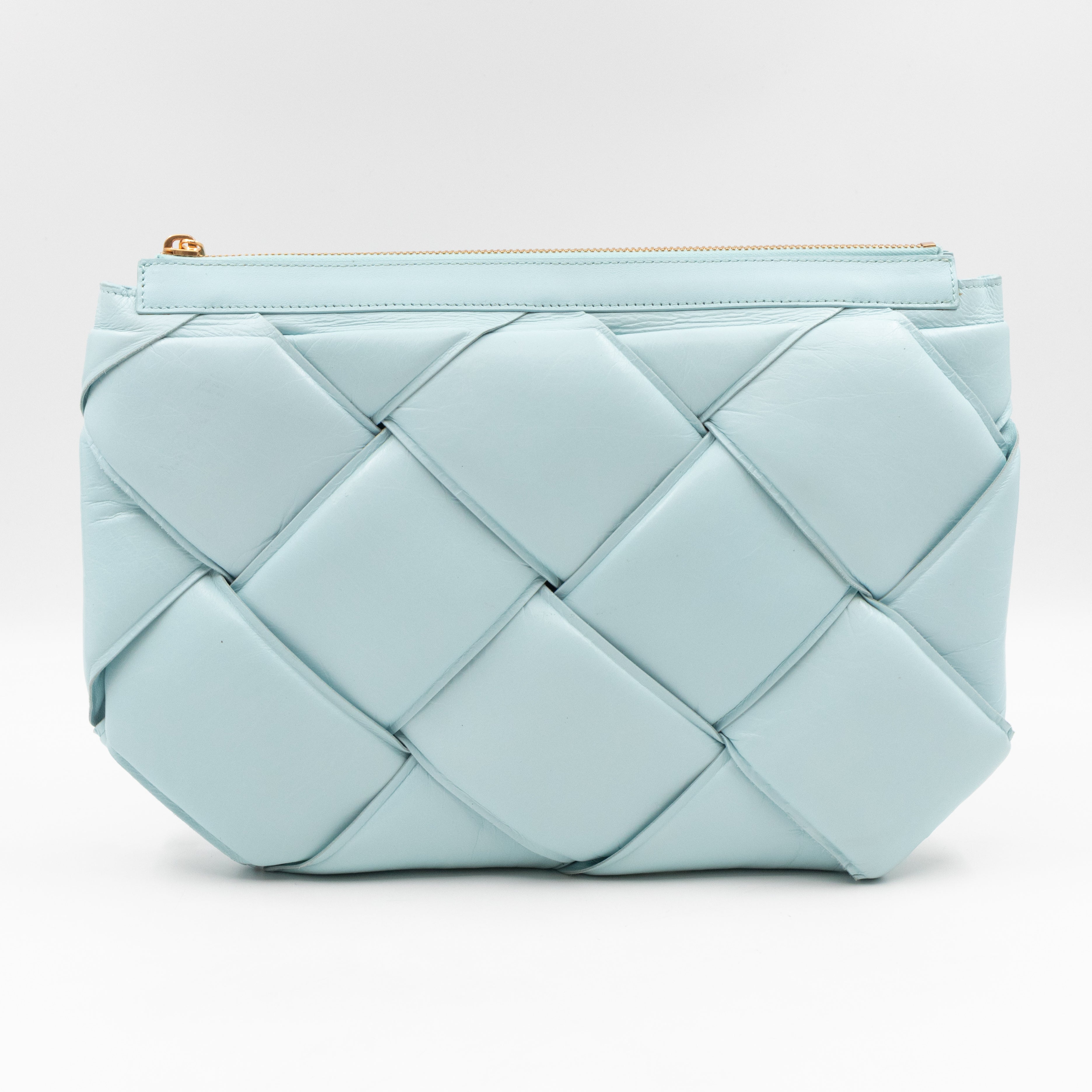 Padded Pouch Clutch Maxi Intrecciato Spearmint Leather