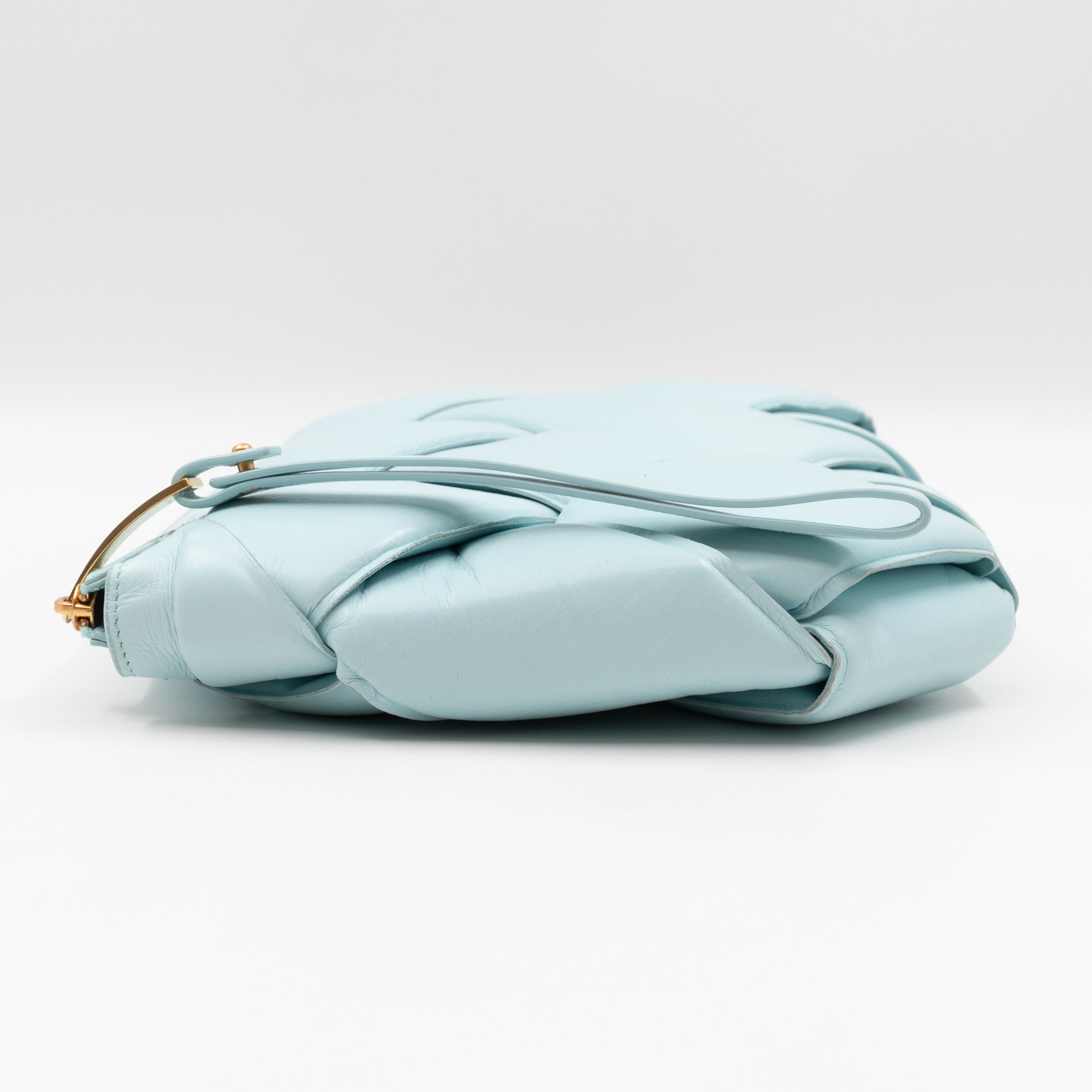 Padded Pouch Clutch Maxi Intrecciato Spearmint Leather