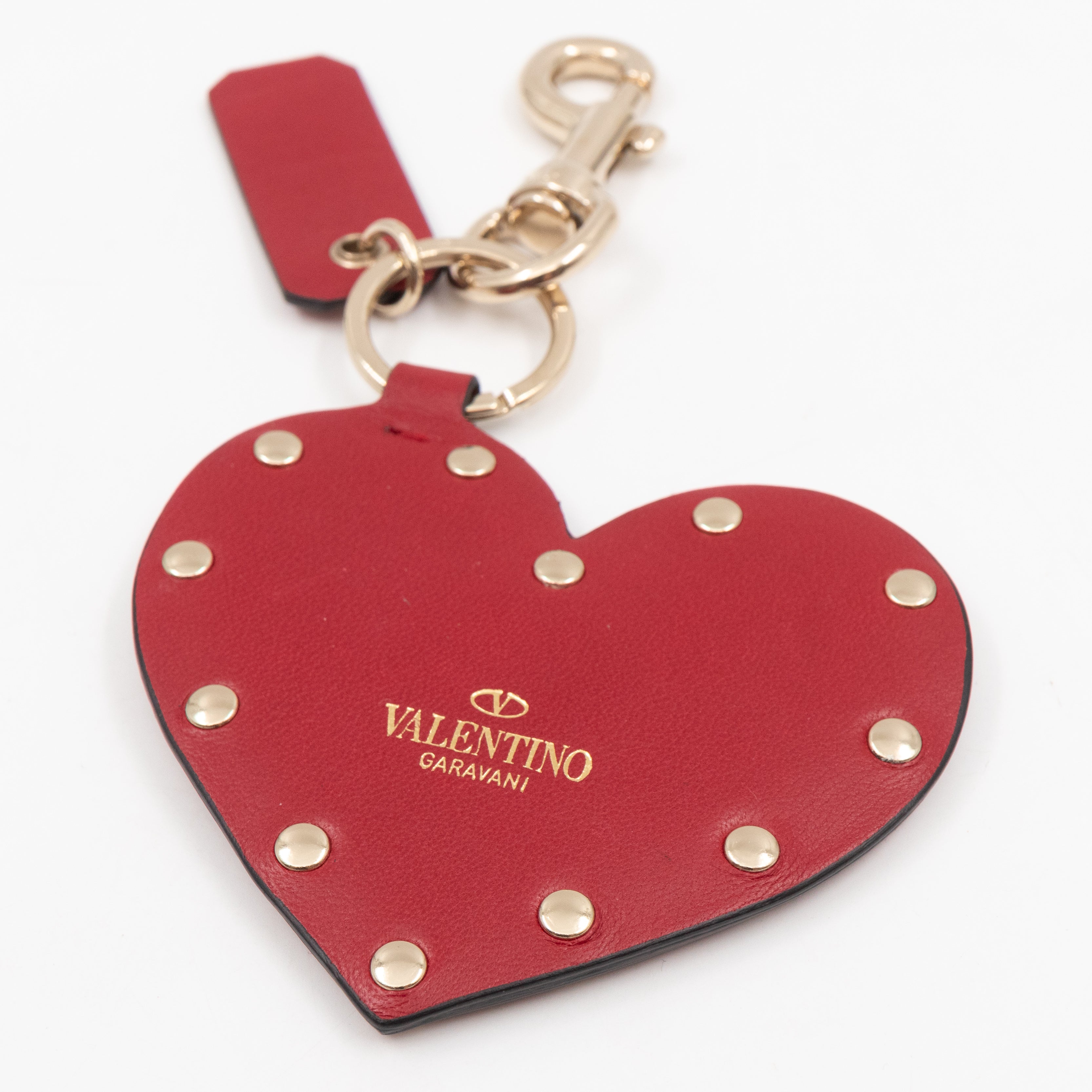 Heart Studs Charm Keychain Red Leather