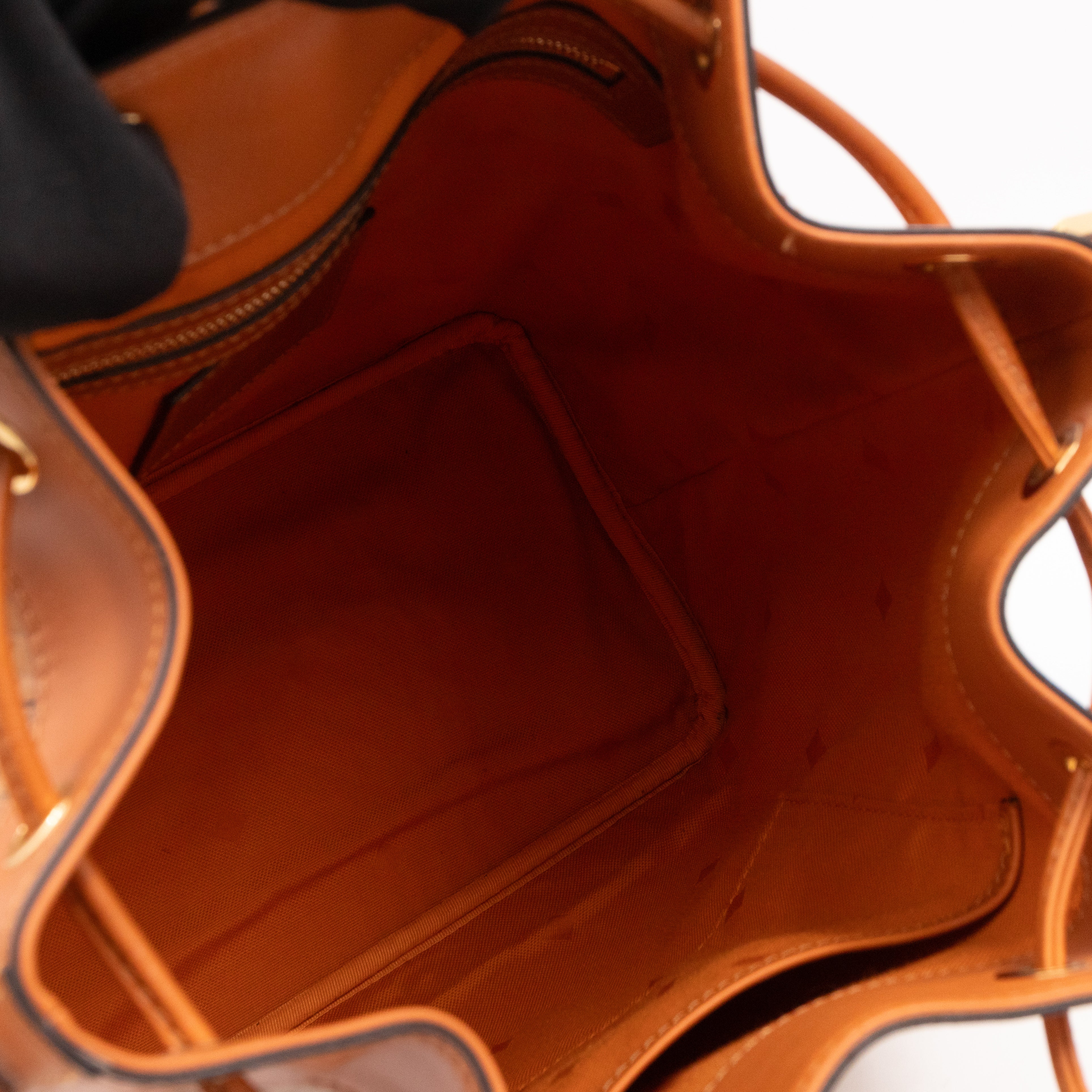 Heritage Petit Drawstring Bucket Bag Visetos Cognac