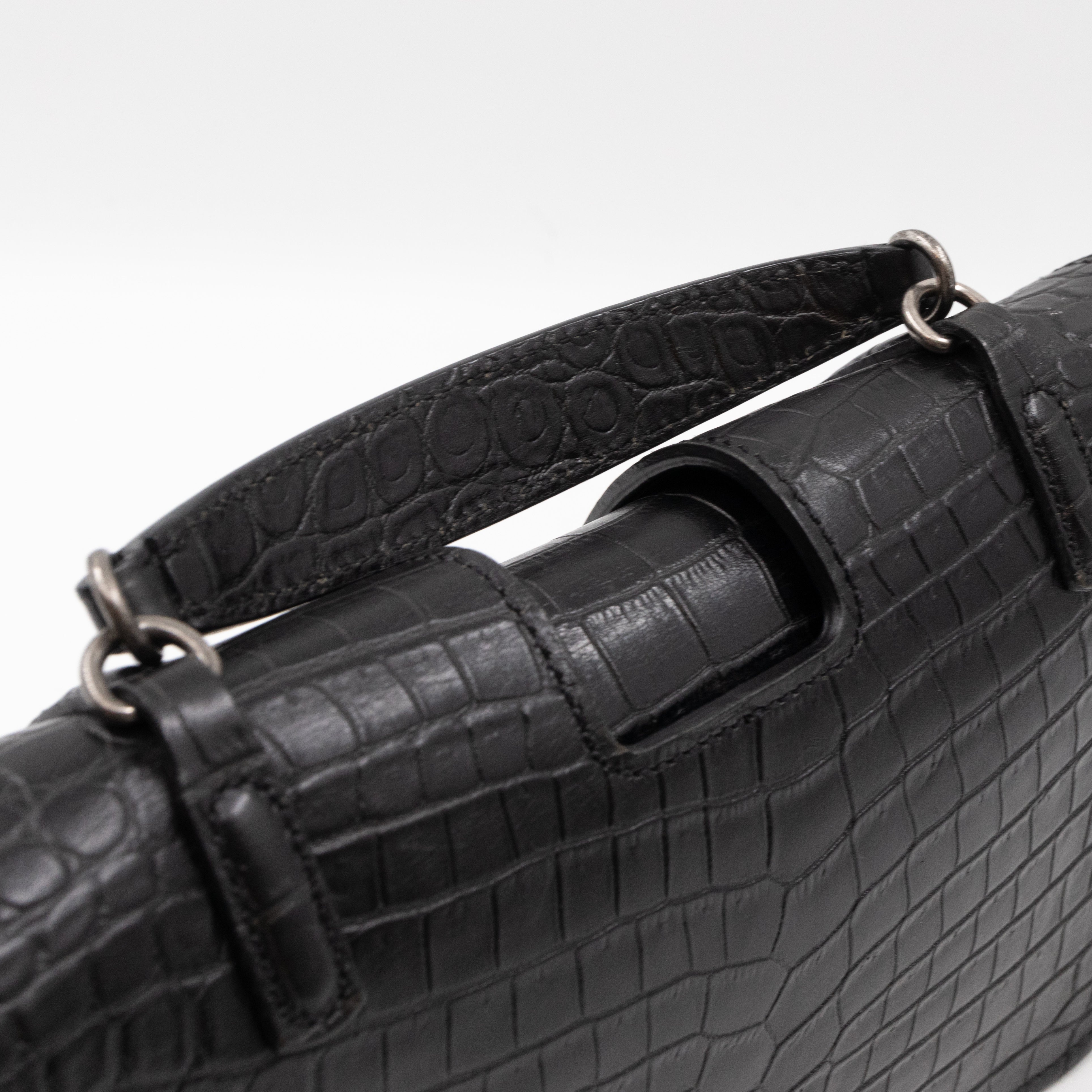 Charlotte Messenger Medium Black Croc Embossed