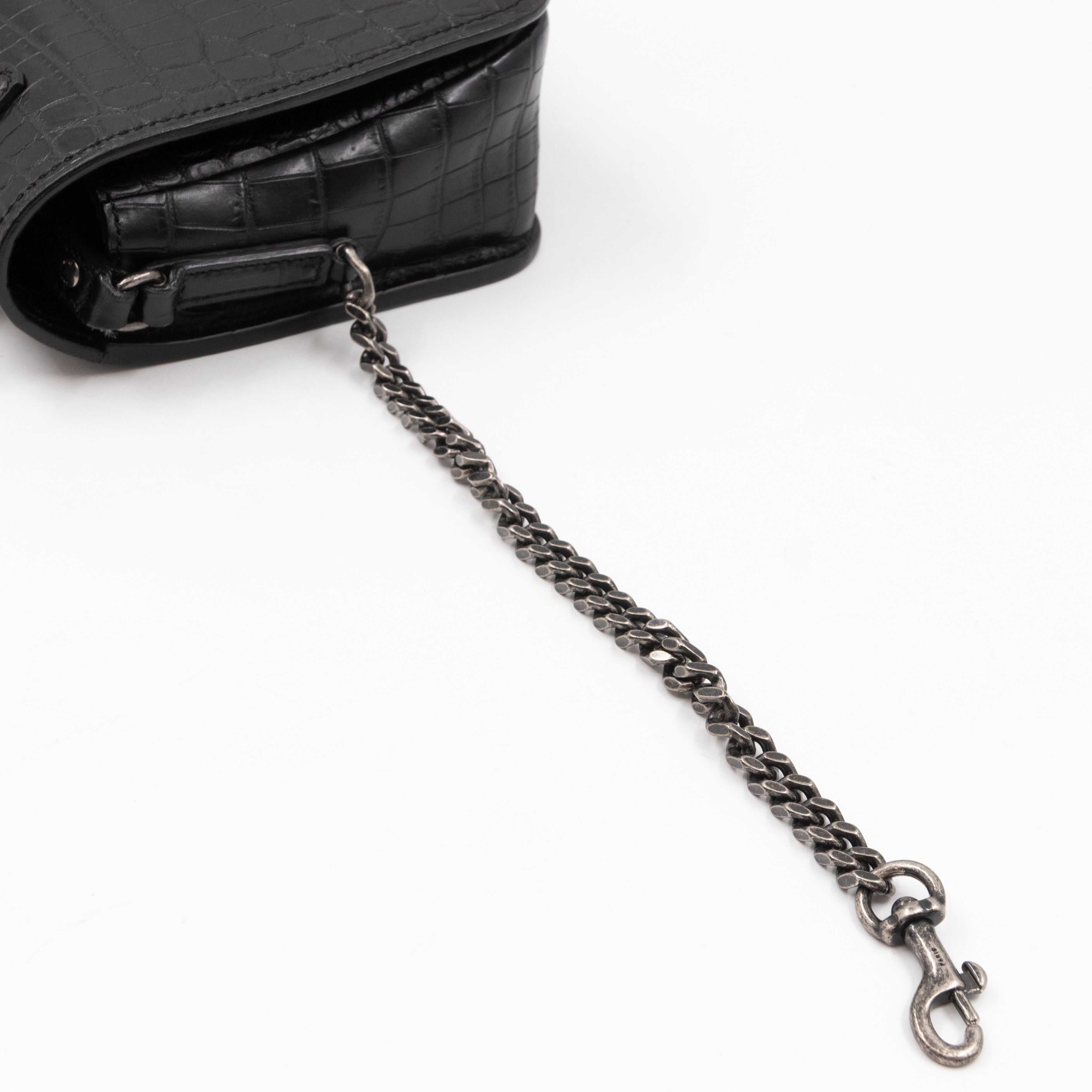 Charlotte Messenger Medium Black Croc Embossed