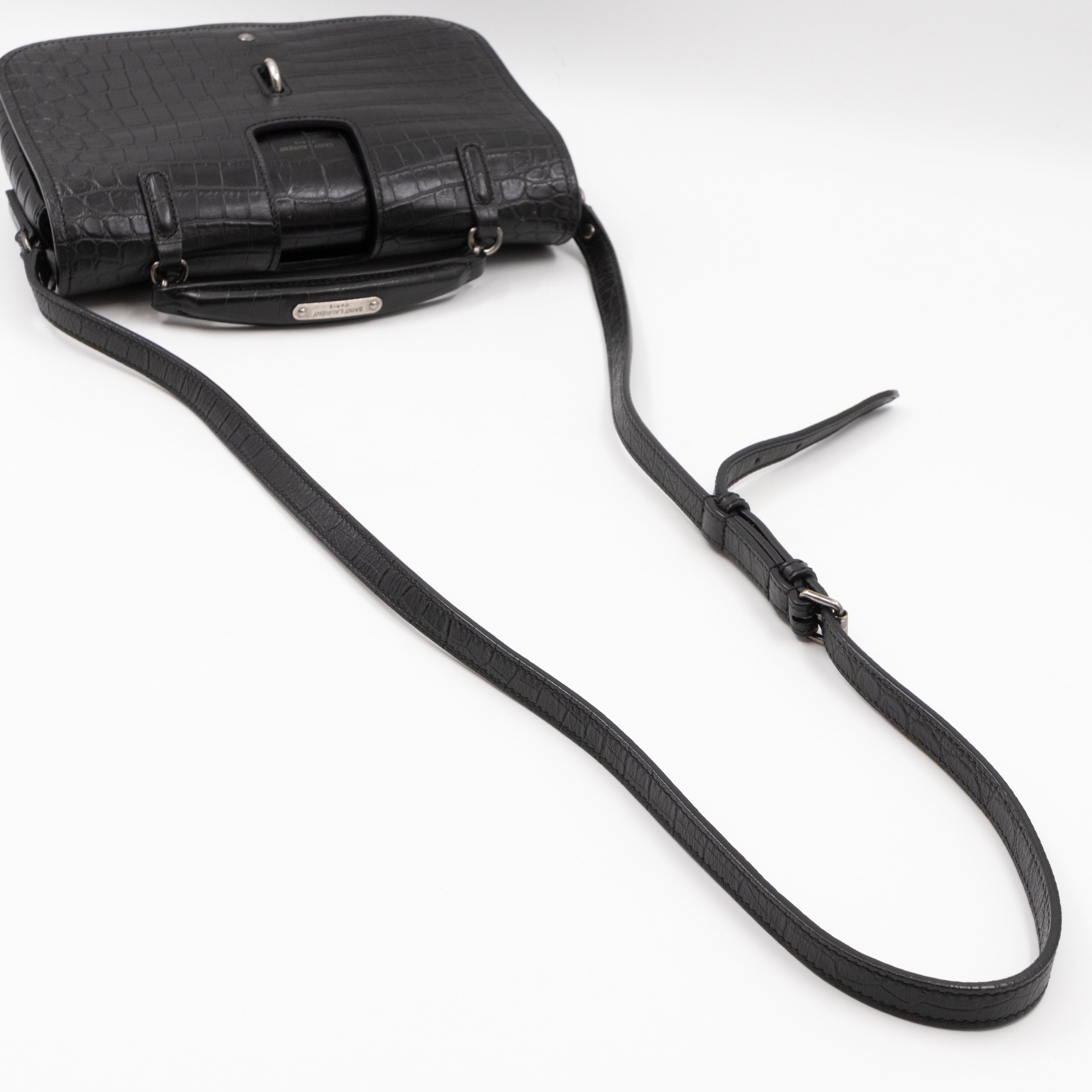 Charlotte Messenger Medium Black Croc Embossed