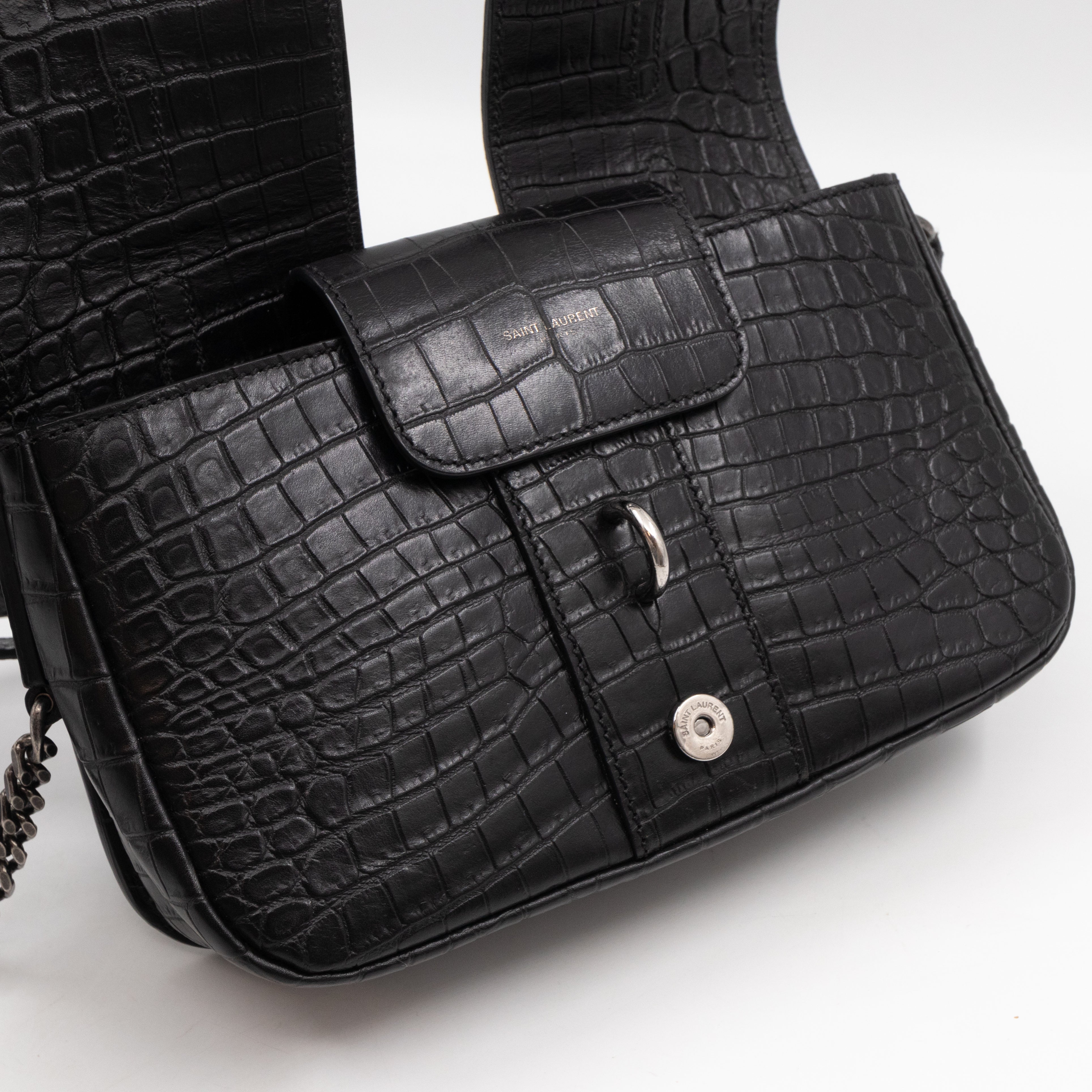 Charlotte Messenger Medium Black Croc Embossed